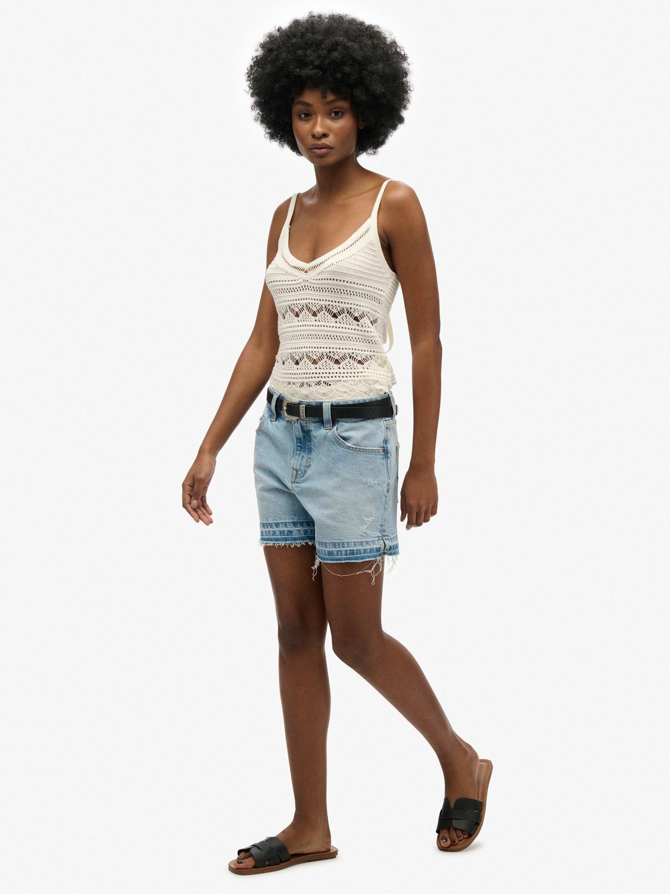 Image 4 of 5 of Superdry Mid Rise Cut Off Shorts - Blue