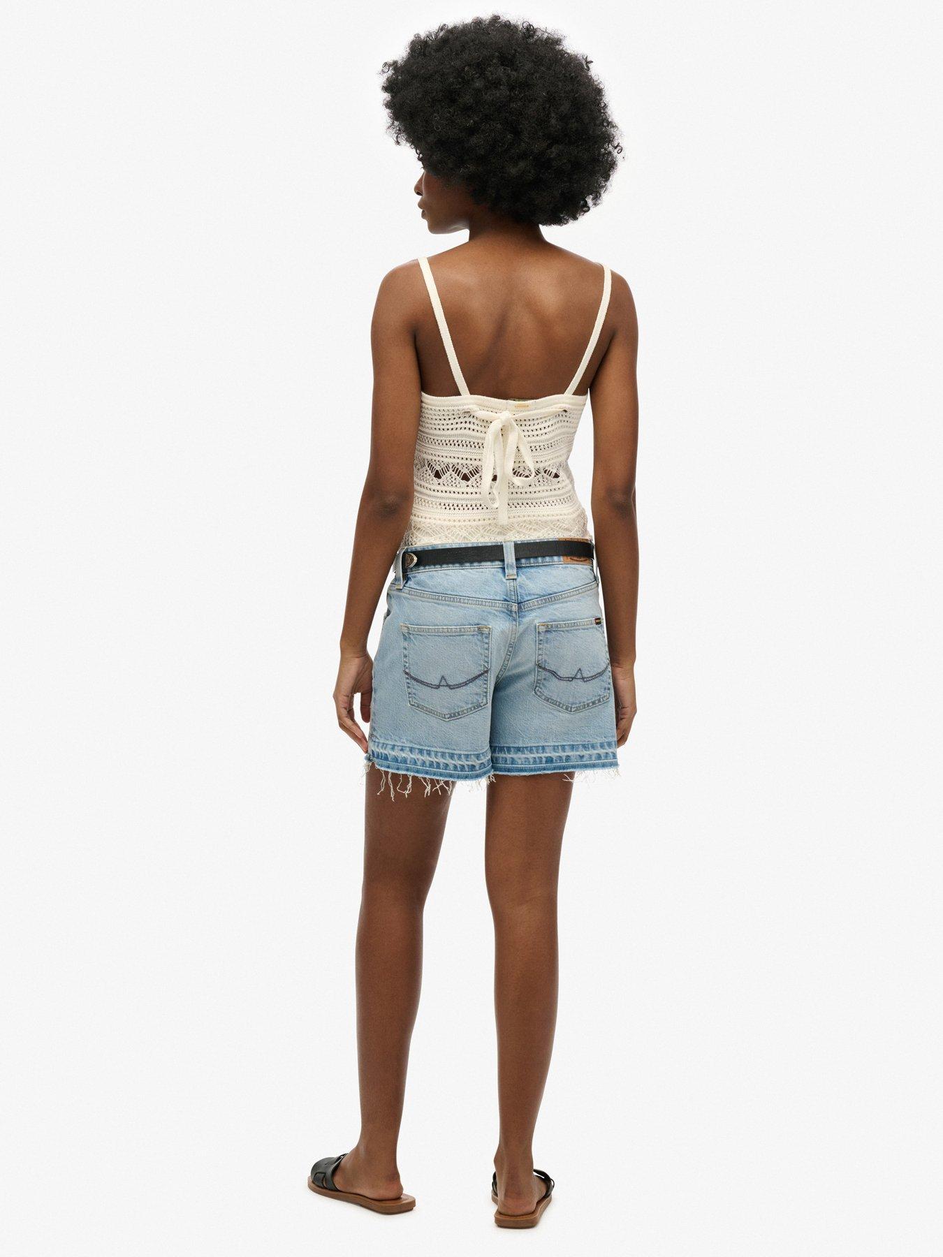 Image 5 of 5 of Superdry Mid Rise Cut Off Shorts - Blue