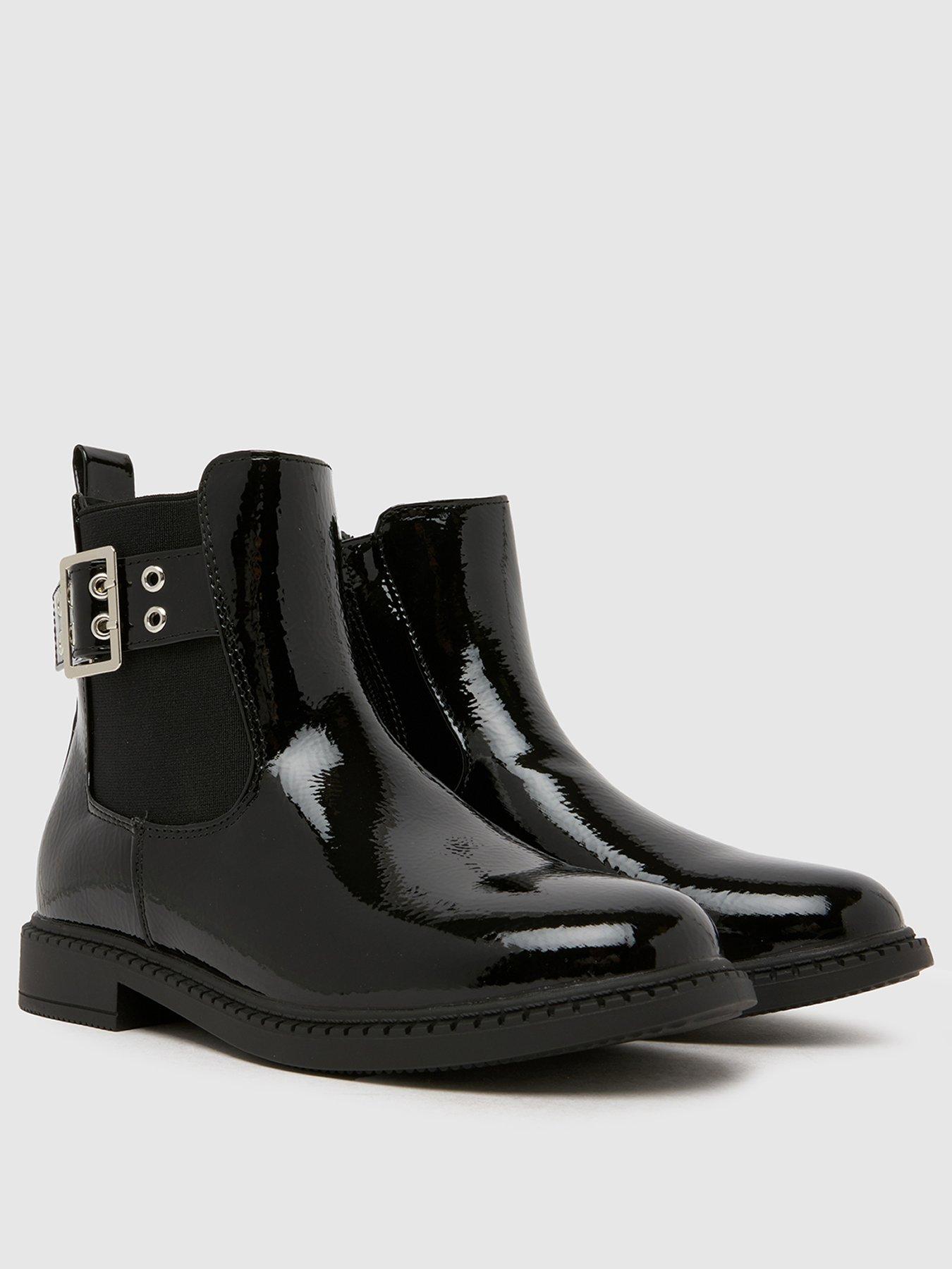 image of schuh-youth-conder-buckle-patent-chelsea-boots-black