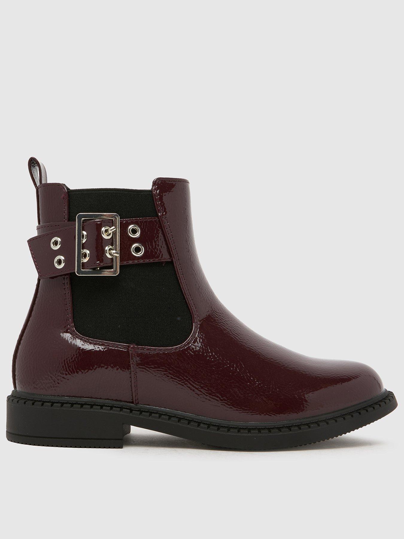 image of schuh-youth-conder-buckle-patent-chelsea-boots-burgundy