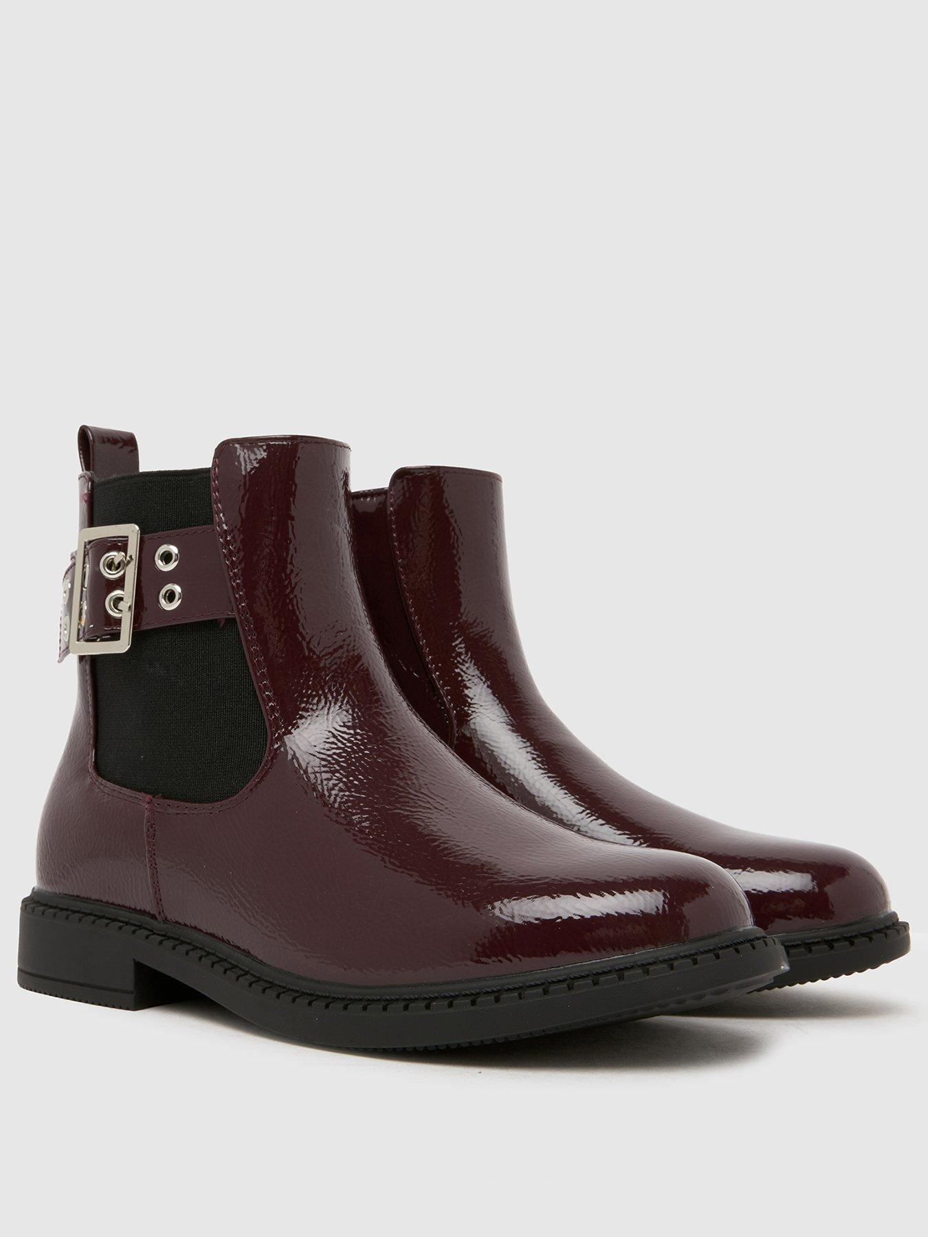  image of schuh-youth-conder-buckle-patent-chelsea-boots-burgundy
