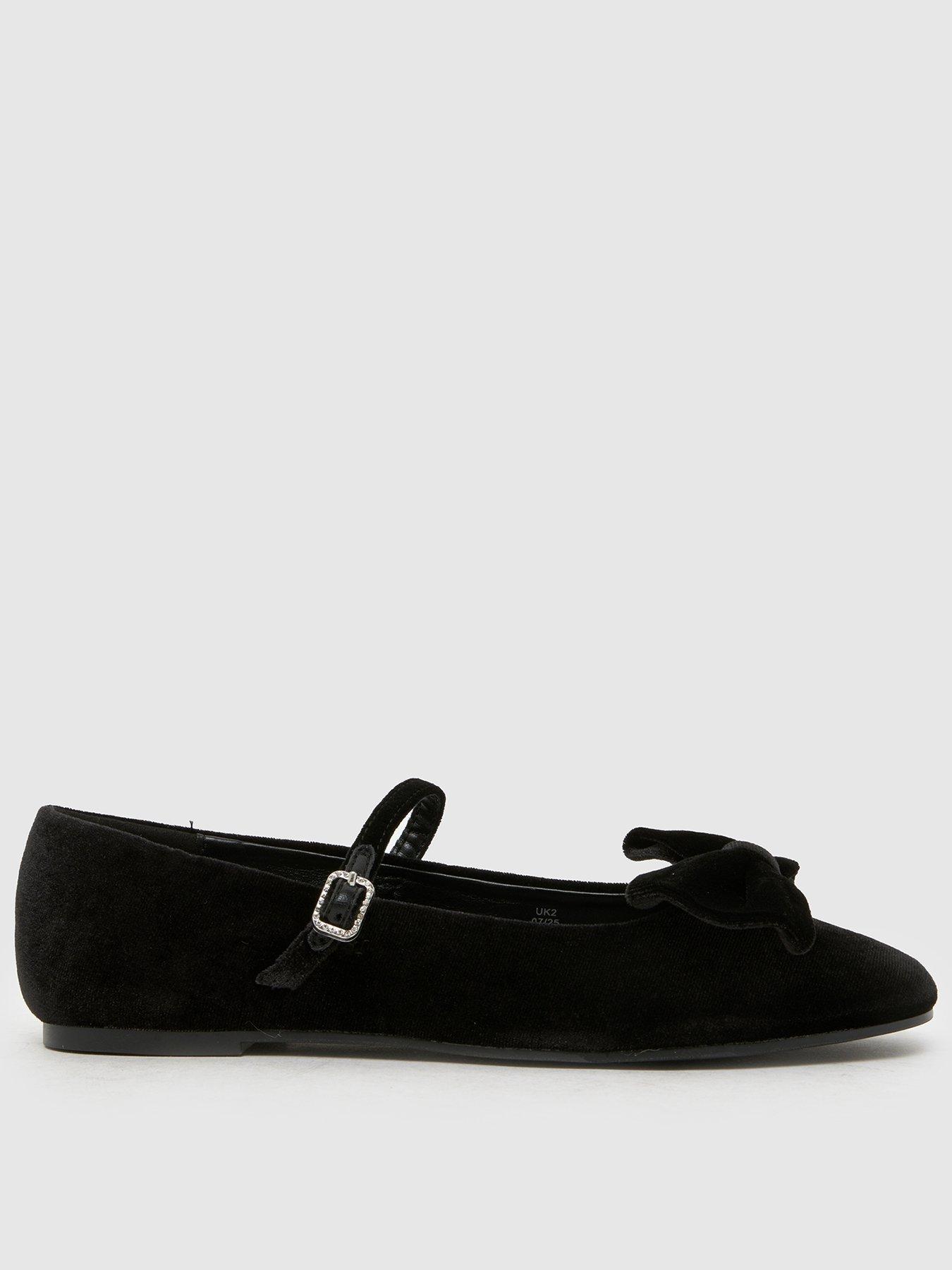  image of schuh-junior-laffy-velvet-bow-ballerina-shoes-black