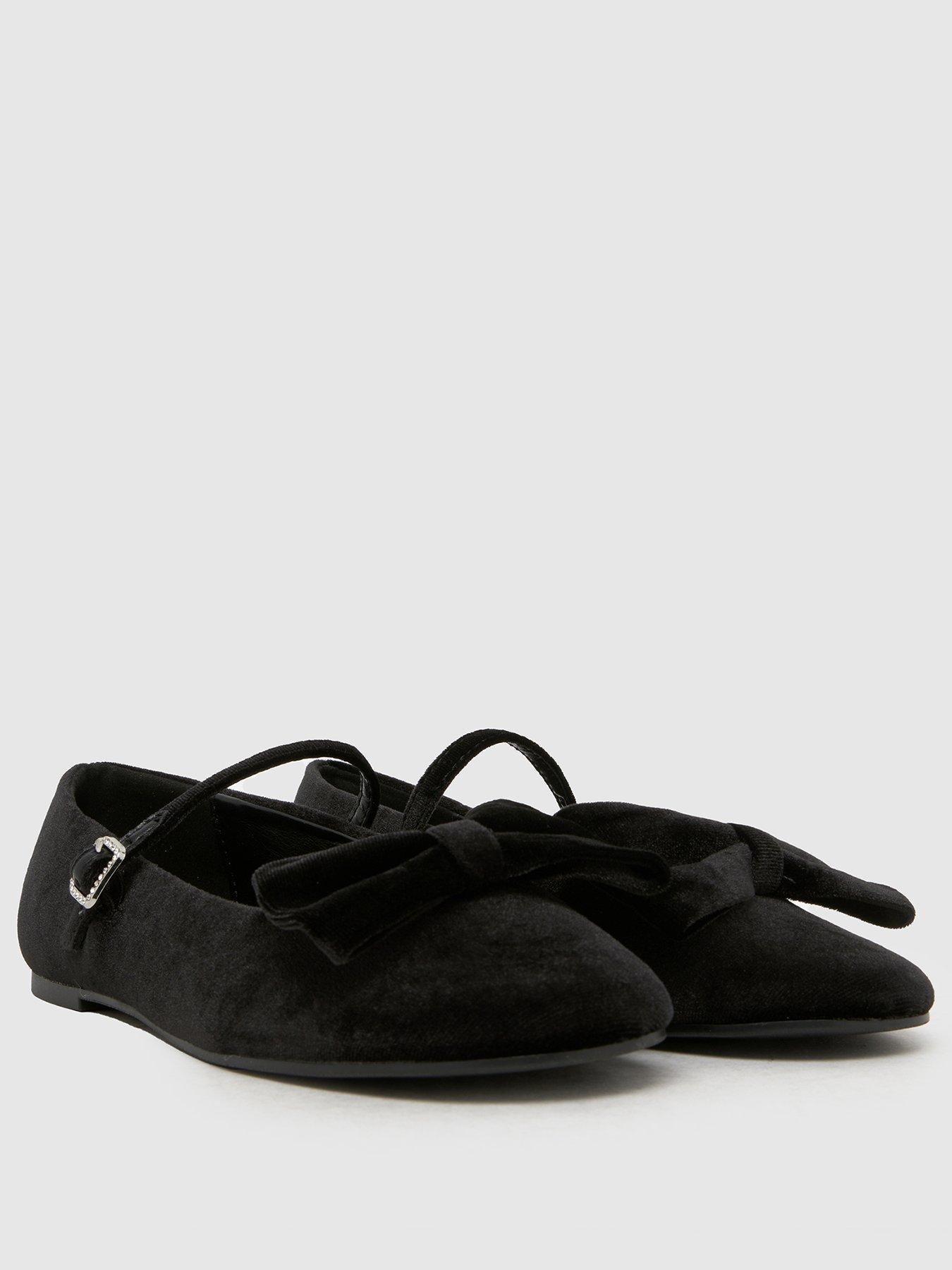  image of schuh-junior-laffy-velvet-bow-ballerina-shoes-black
