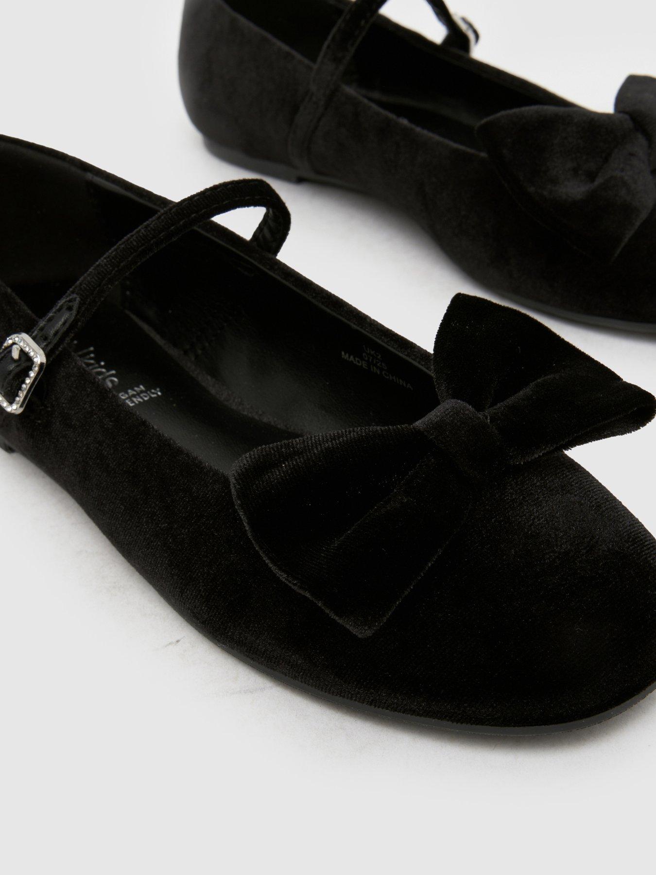  image of schuh-junior-laffy-velvet-bow-ballerina-shoes-black