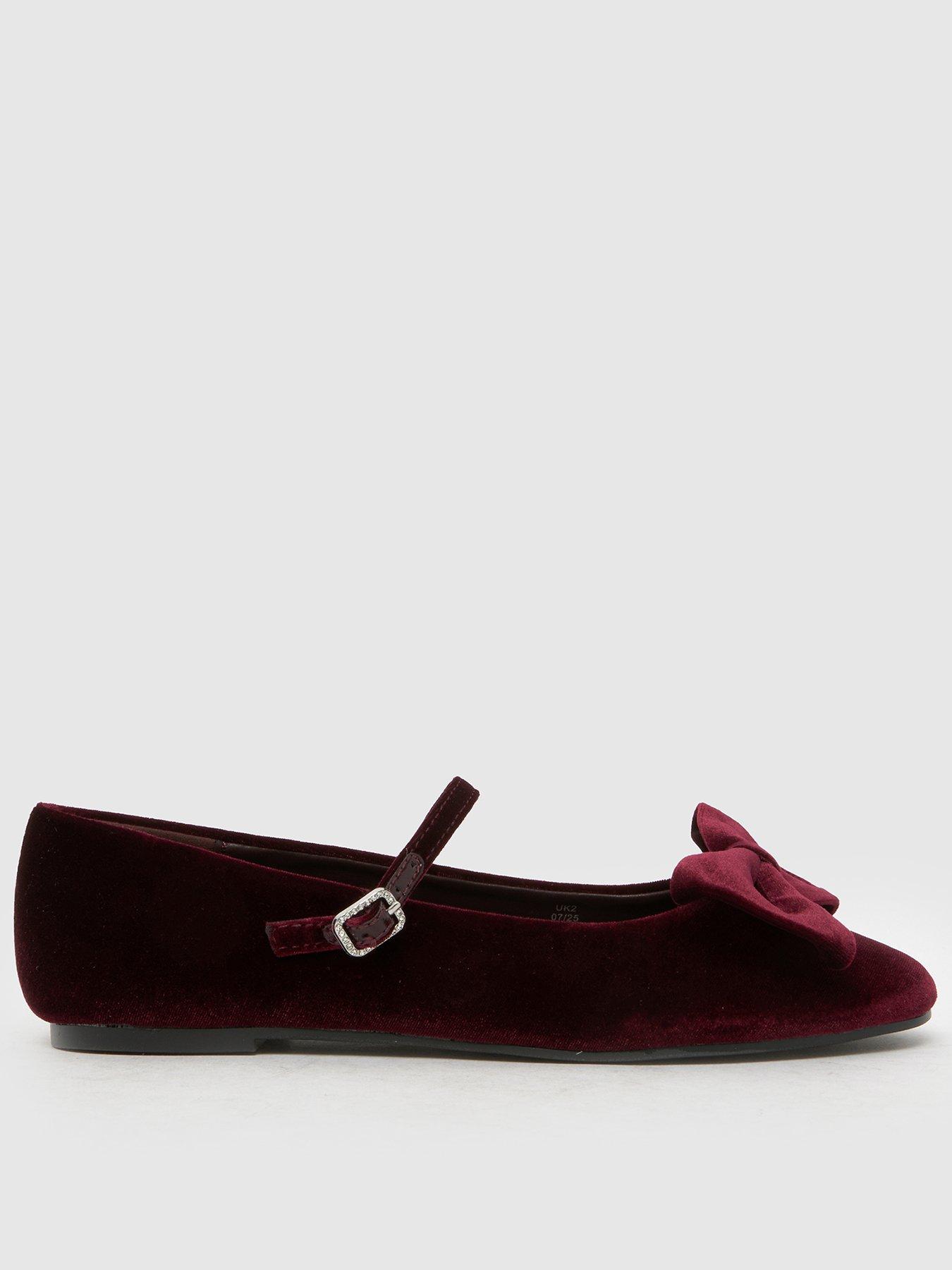 Image 1 of 4 of Schuh Junior Laffy Velvet Bow Ballerina Shoes - Dark Red