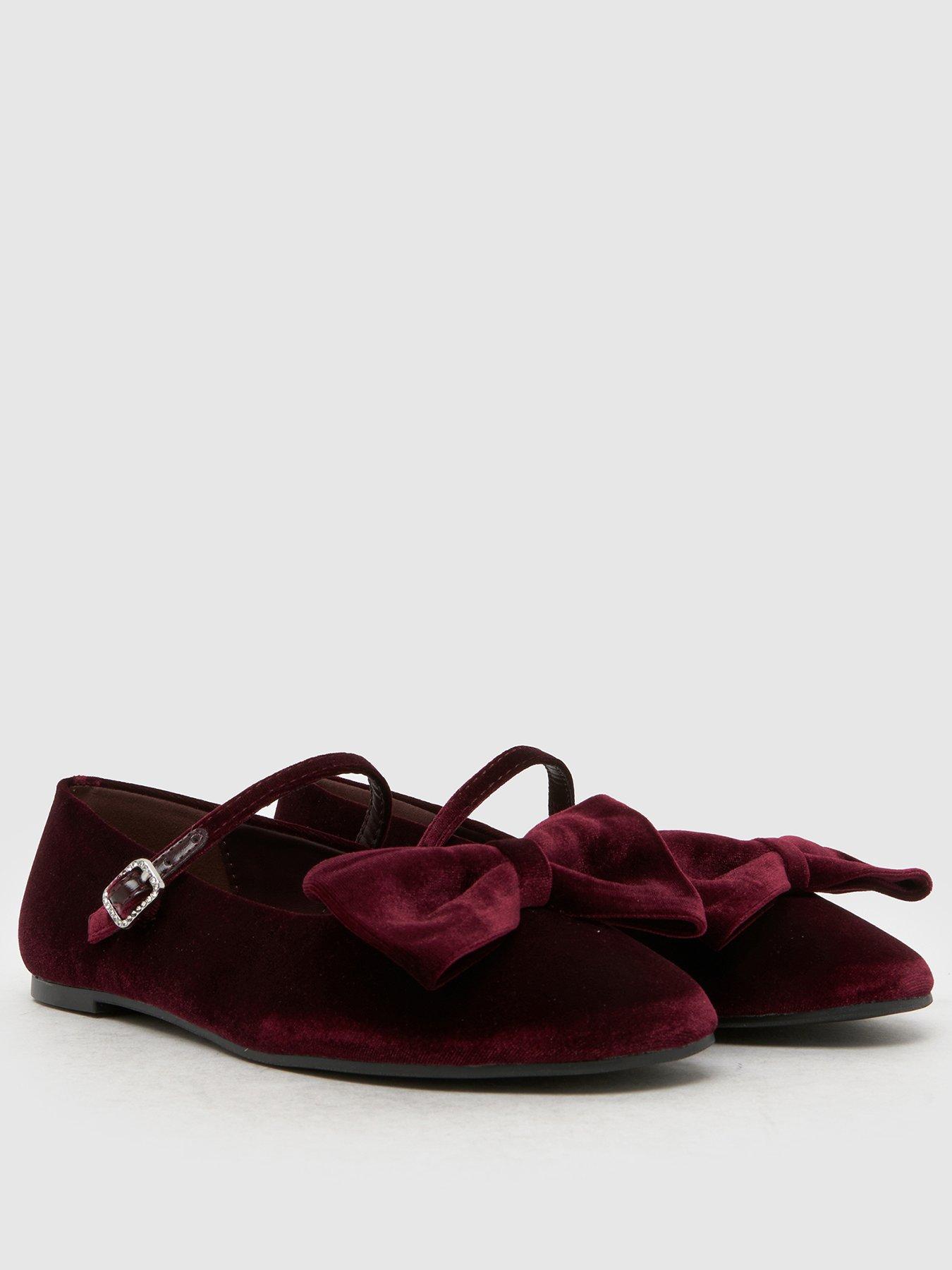 Image 2 of 4 of Schuh Junior Laffy Velvet Bow Ballerina Shoes - Dark Red