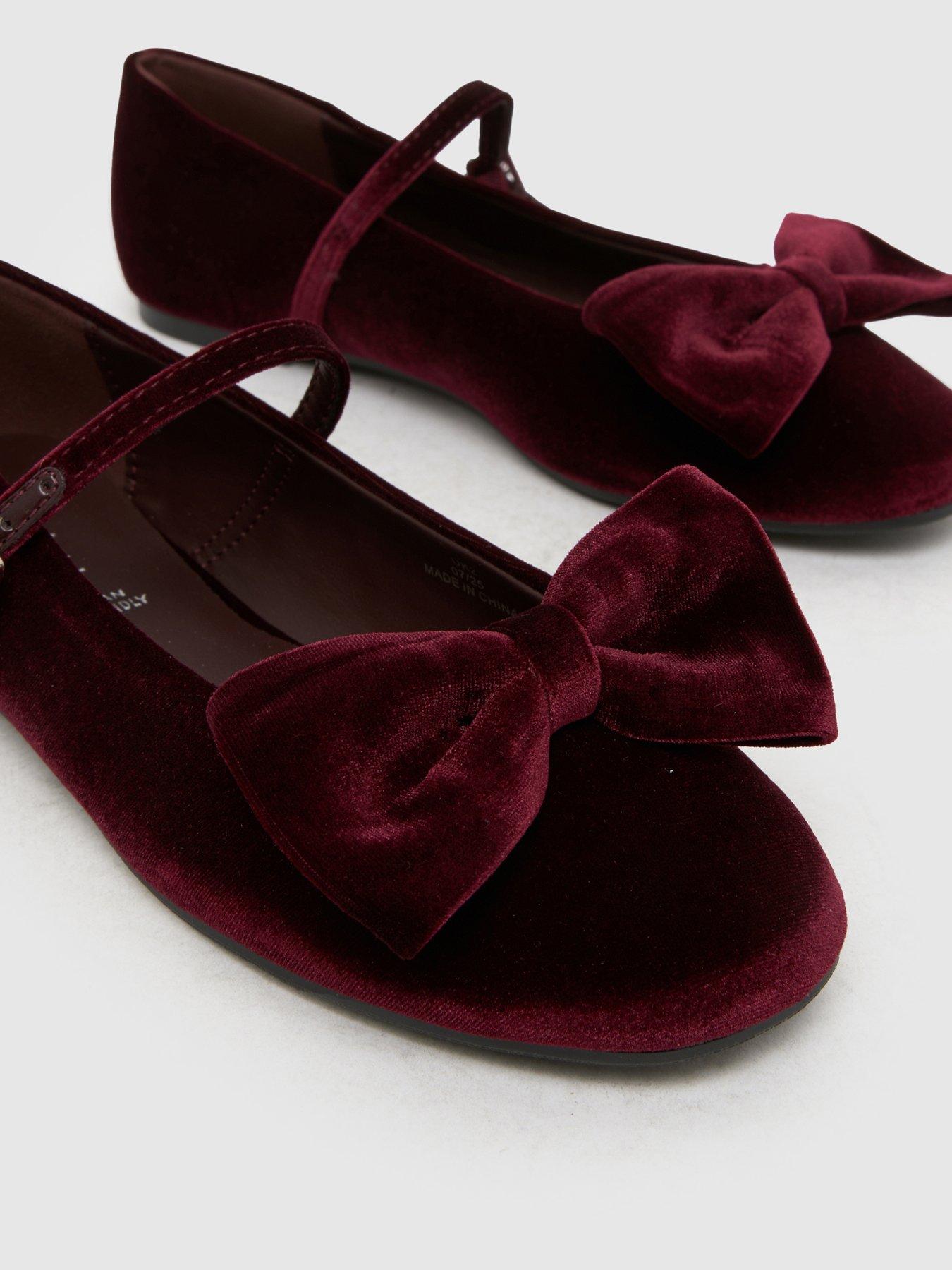 Image 3 of 4 of Schuh Junior Laffy Velvet Bow Ballerina Shoes - Dark Red