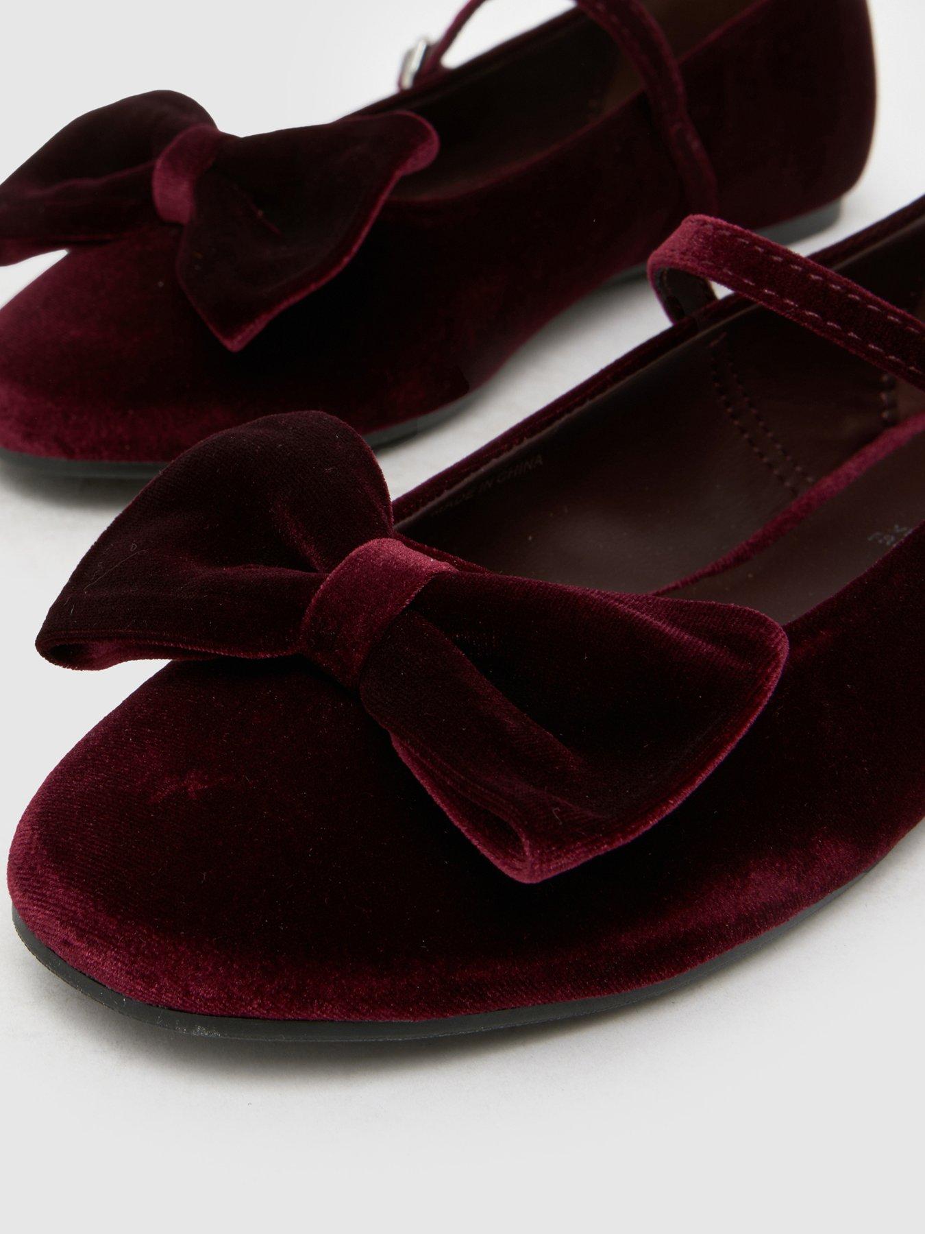 Image 4 of 4 of Schuh Junior Laffy Velvet Bow Ballerina Shoes - Dark Red