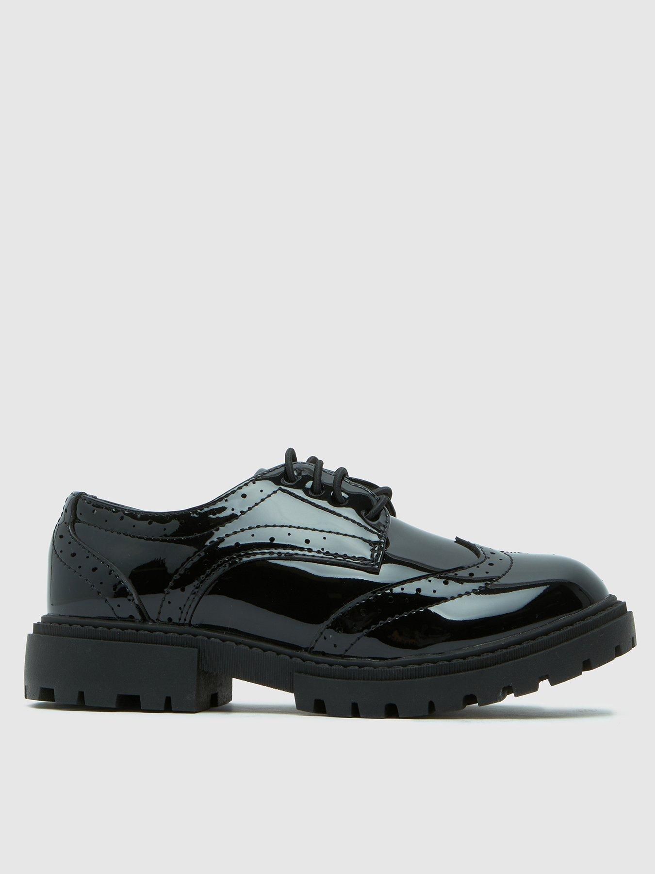 Image 1 of 4 of Schuh Junior Lorelai Patent Brogue Lace Up Shoes - Black