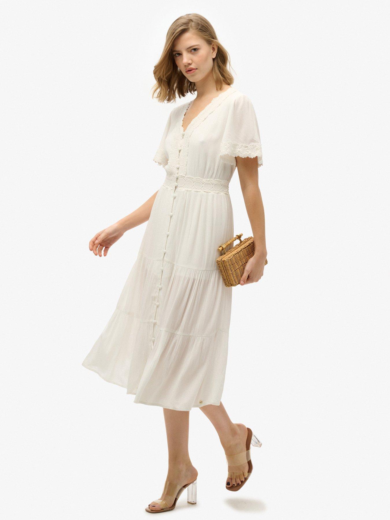 Image 3 of 6 of Superdry Ibiza Short Sleeve Midi Tea Dress - Cream