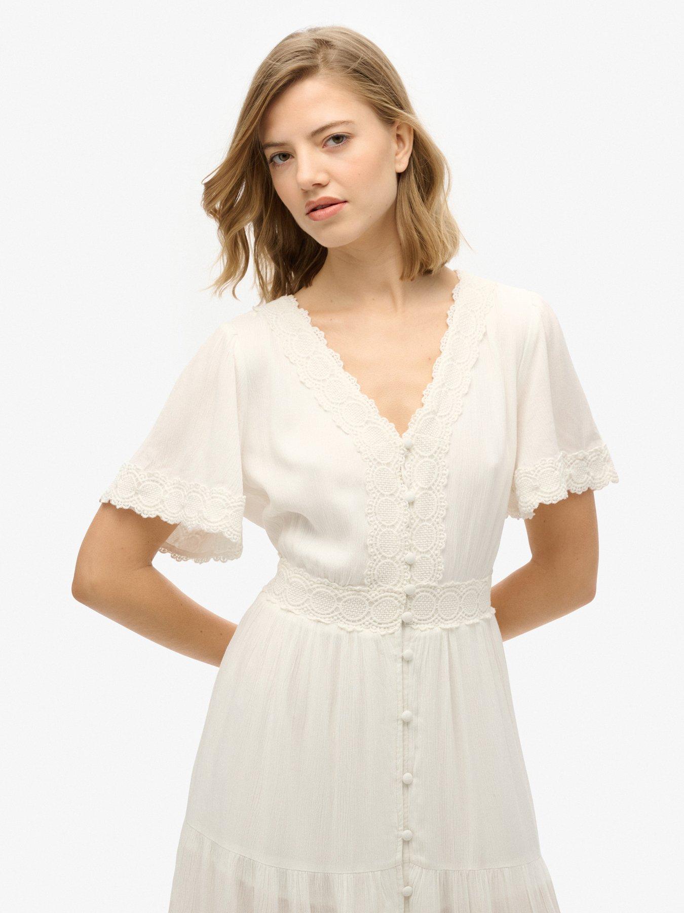 Image 4 of 6 of Superdry Ibiza Short Sleeve Midi Tea Dress - Cream