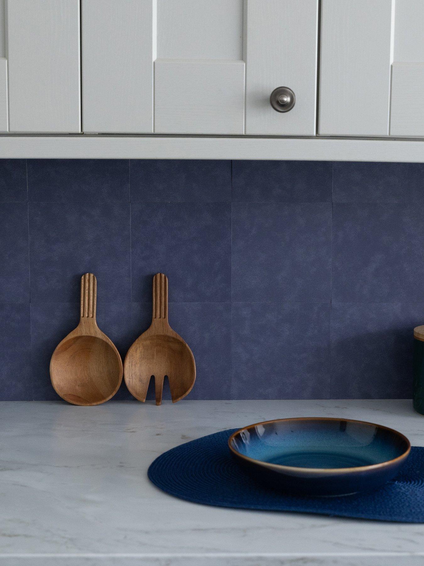 undefined Self Adhesive Wall Tiles Micro Cement Blue Pack Of 18 Tiles