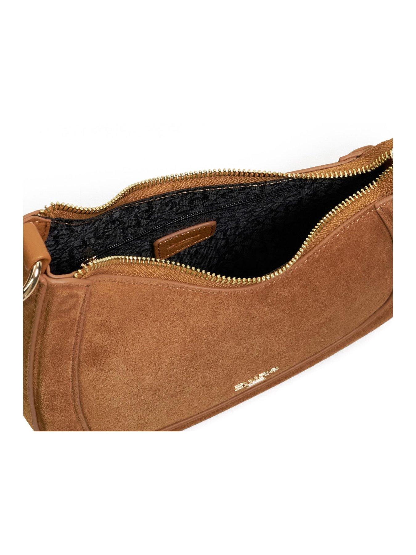 Image 4 of 5 of Dune London Direction Suede Asymmetric Chain Detail Shoulder Bag - Tan