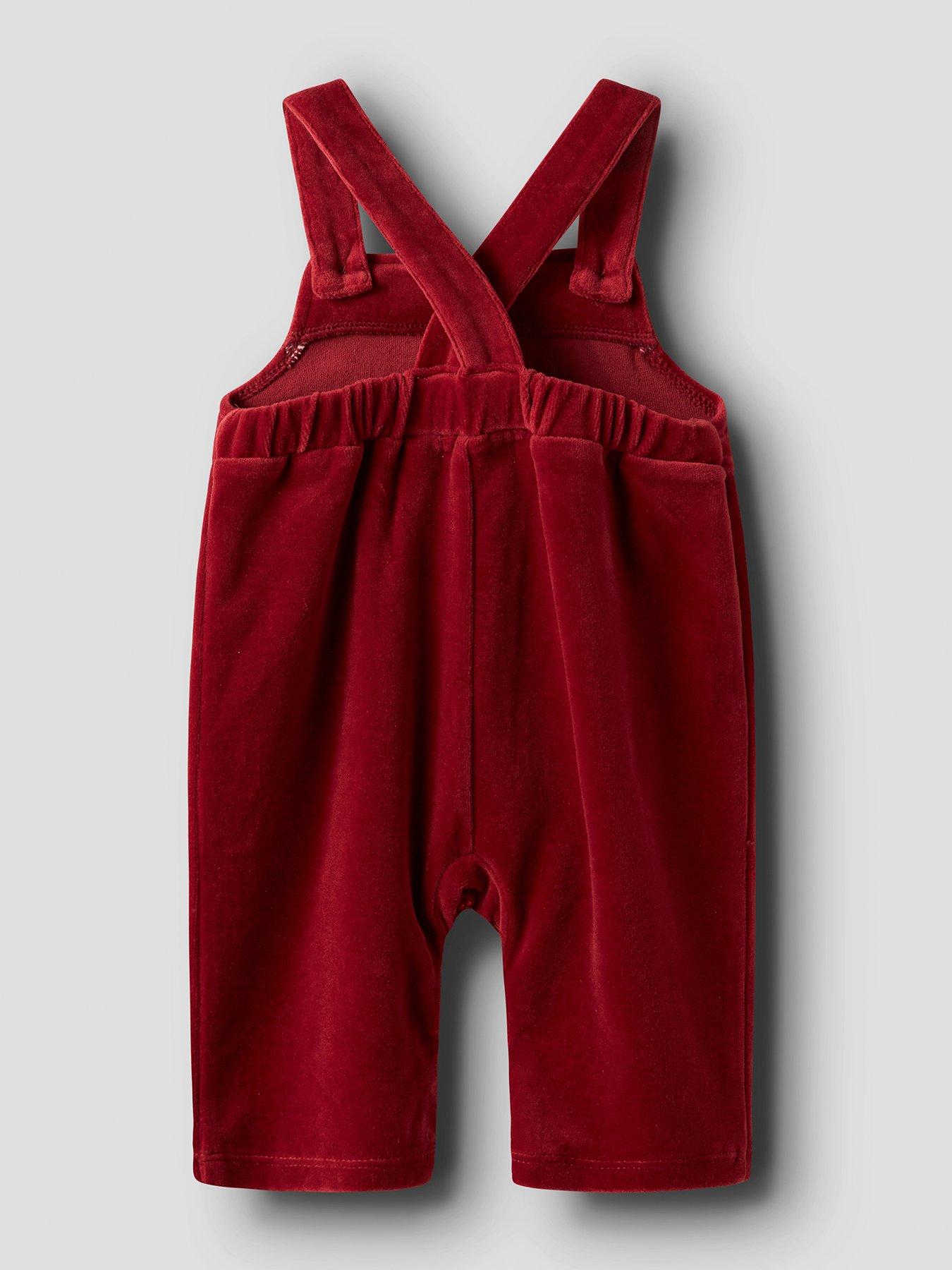 back image of lil-atelier-baby-girls-velour-dungarees-red