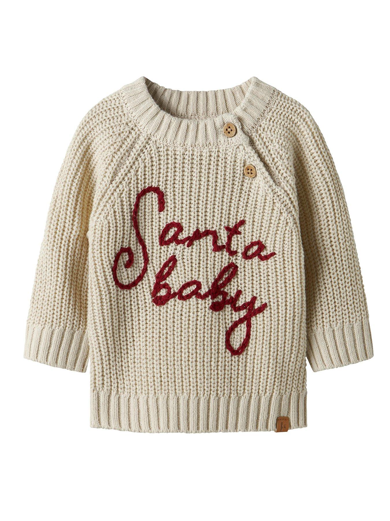 Lil Atelier Baby Unisex Santa Baby Christmas Jumper - Cream