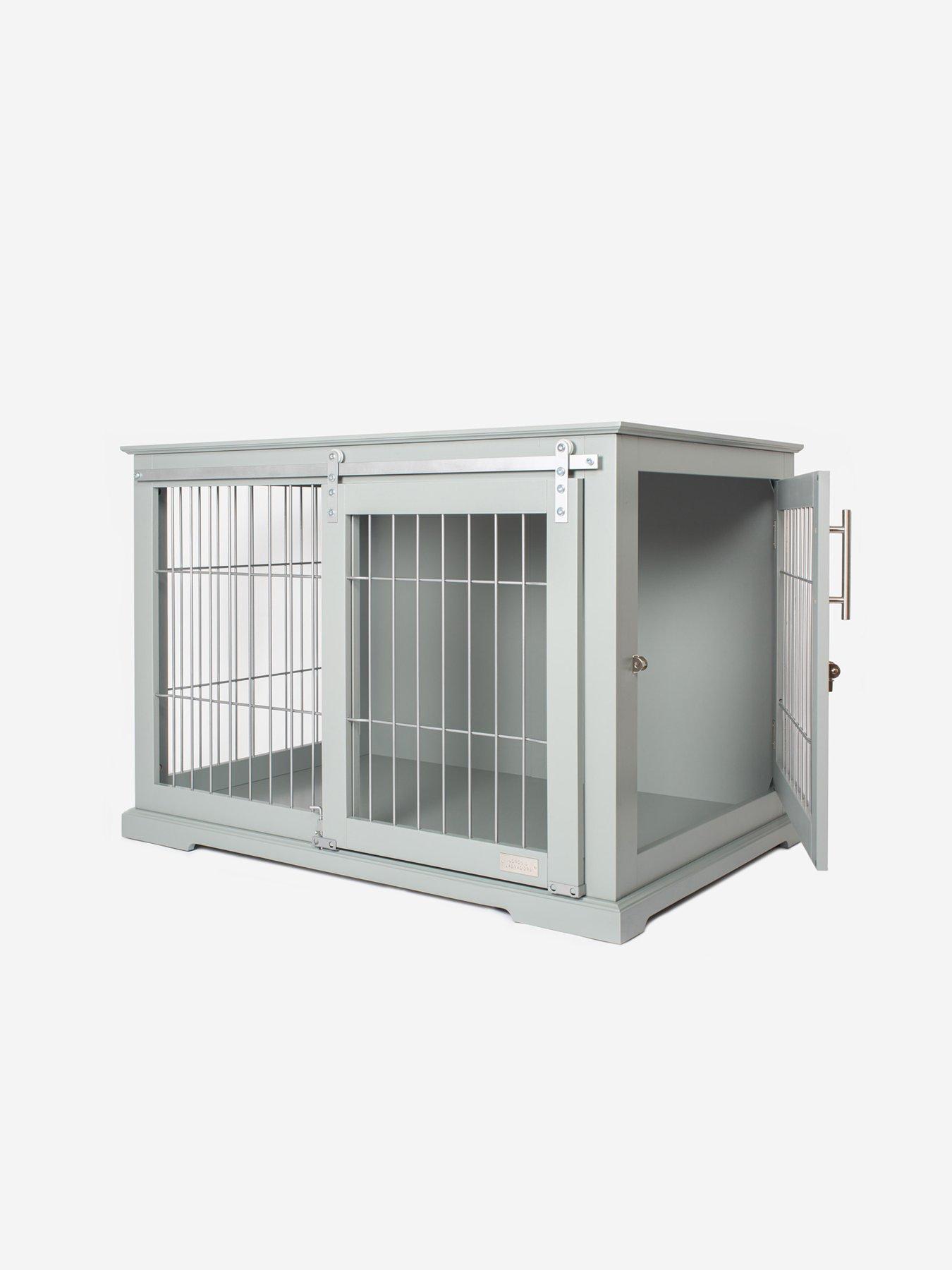  image of lords-and-labradors-wooden-sliding-door-dog-crate-grey
