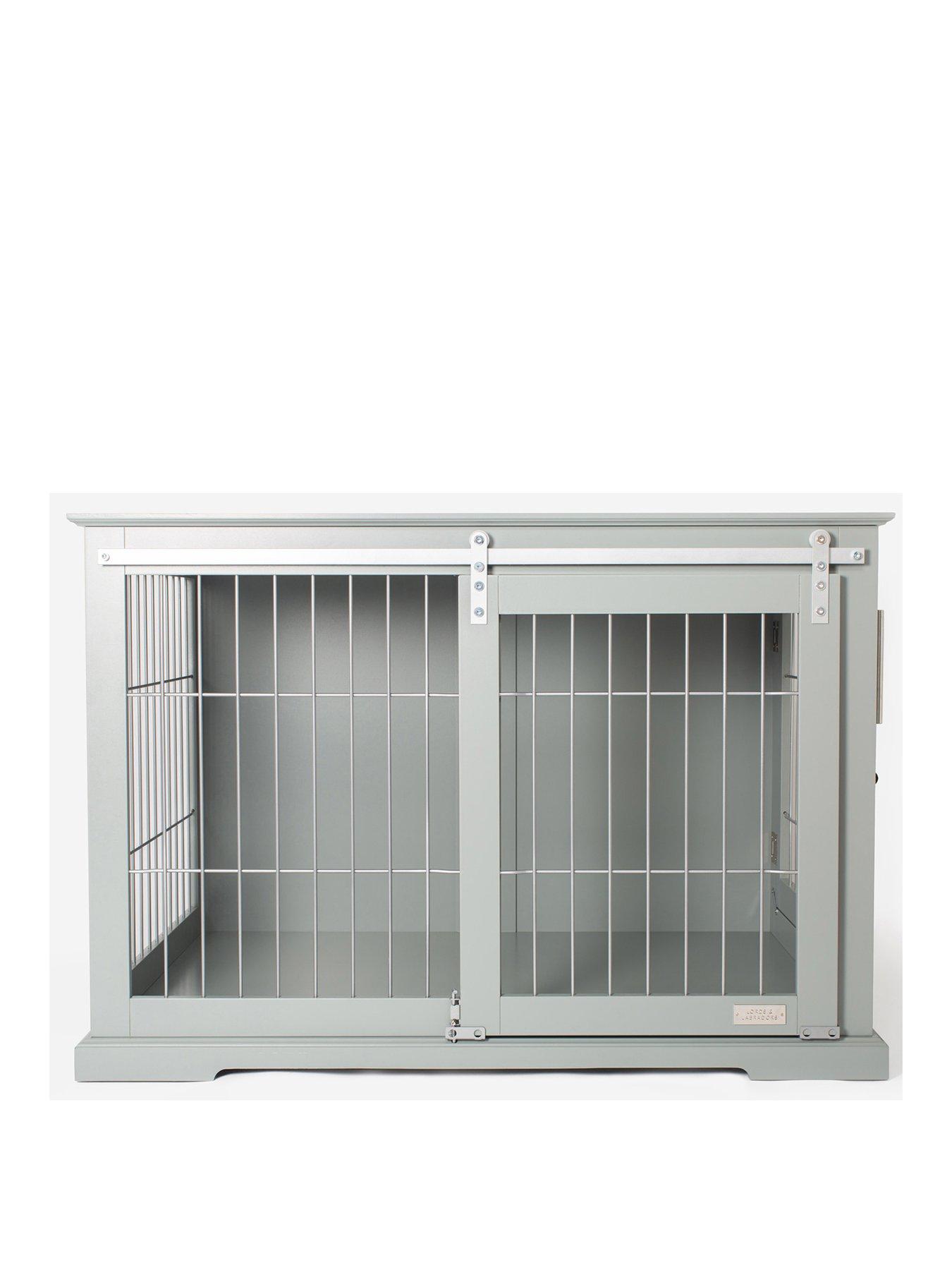  image of lords-and-labradors-wooden-sliding-door-dog-crate-grey