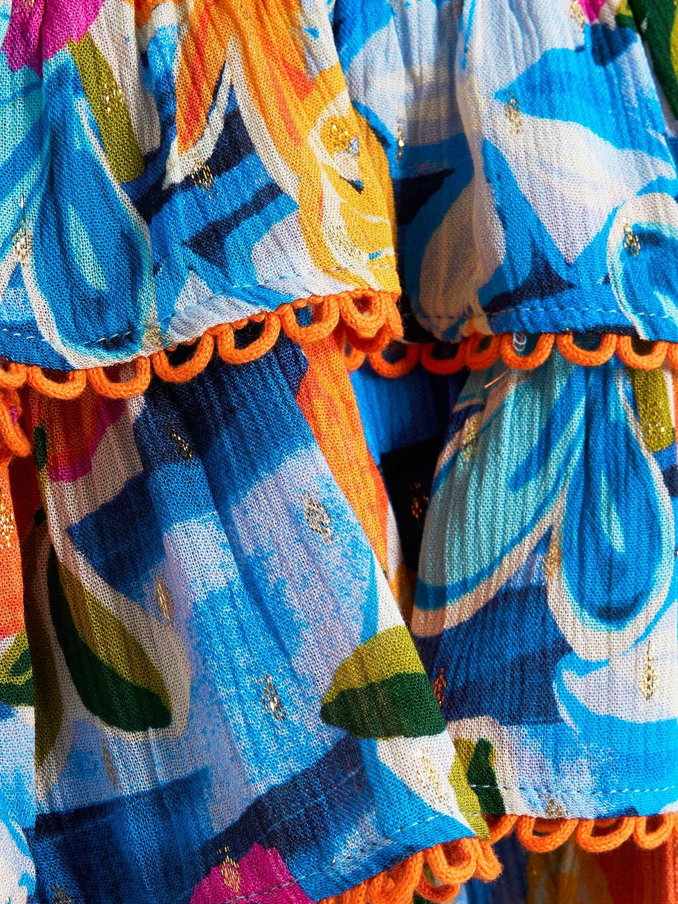 Image 4 of 5 of River Island Older Girls Fruit Print Rara Skirt Set - Blue