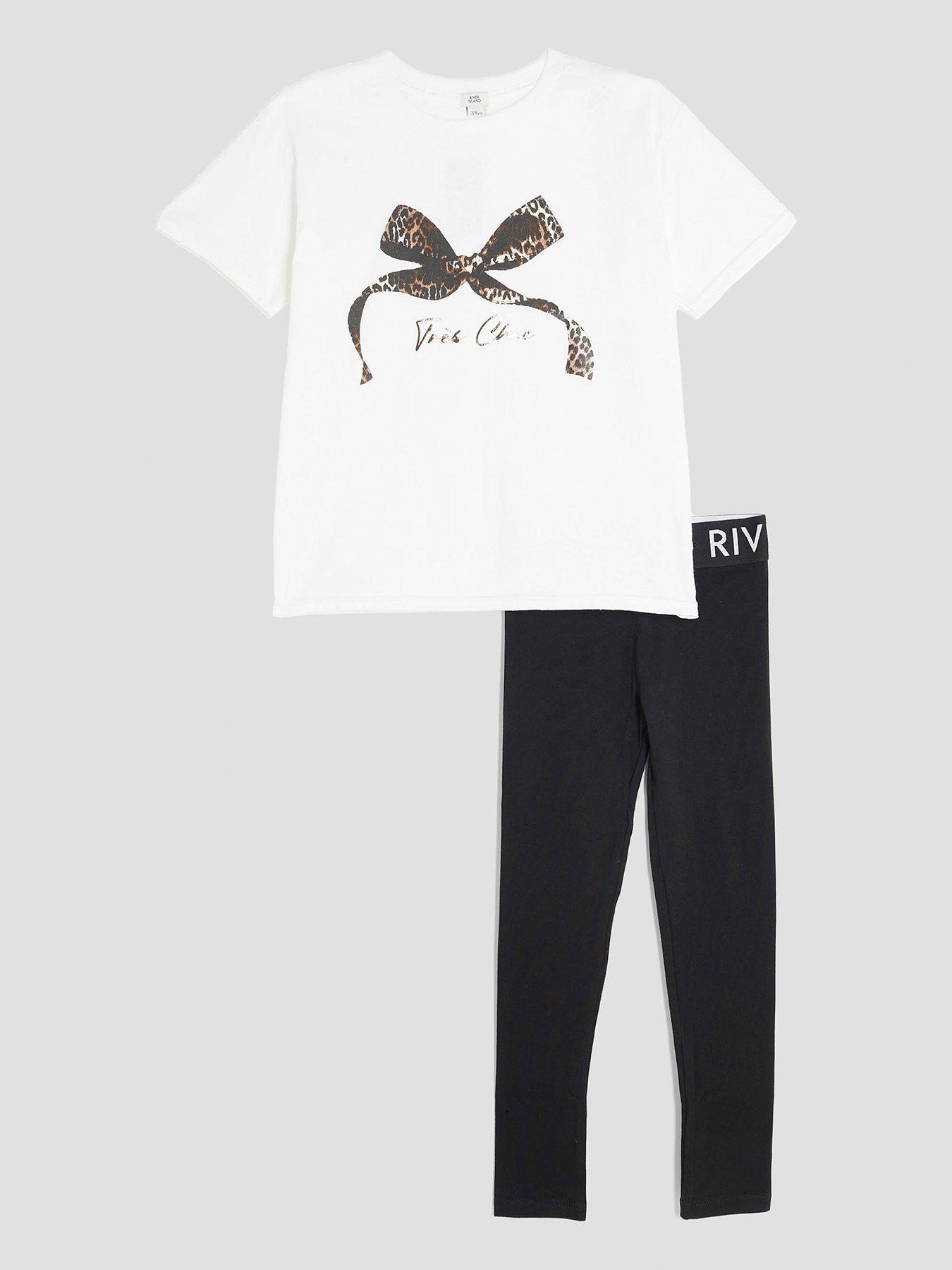 undefined Older Girls Leopard Bow Legging Set - White