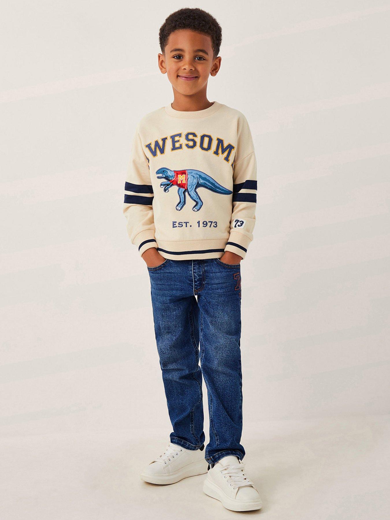 Image 1 of 4 of Monsoon Boys Dinosaur Varsity Sweatshirt - Beige