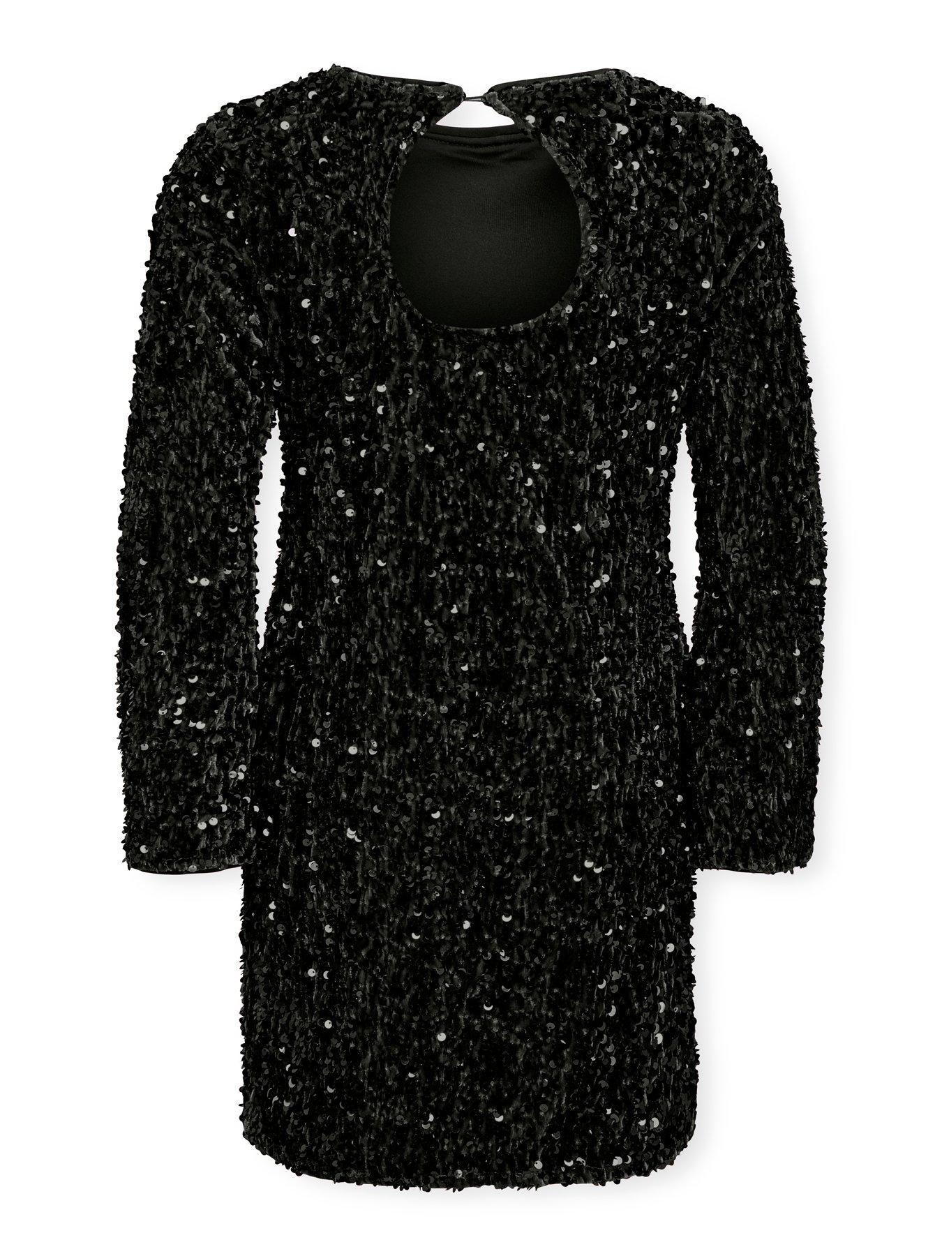  image of only-kids-girls-long-sleeve-sequin-dress-black