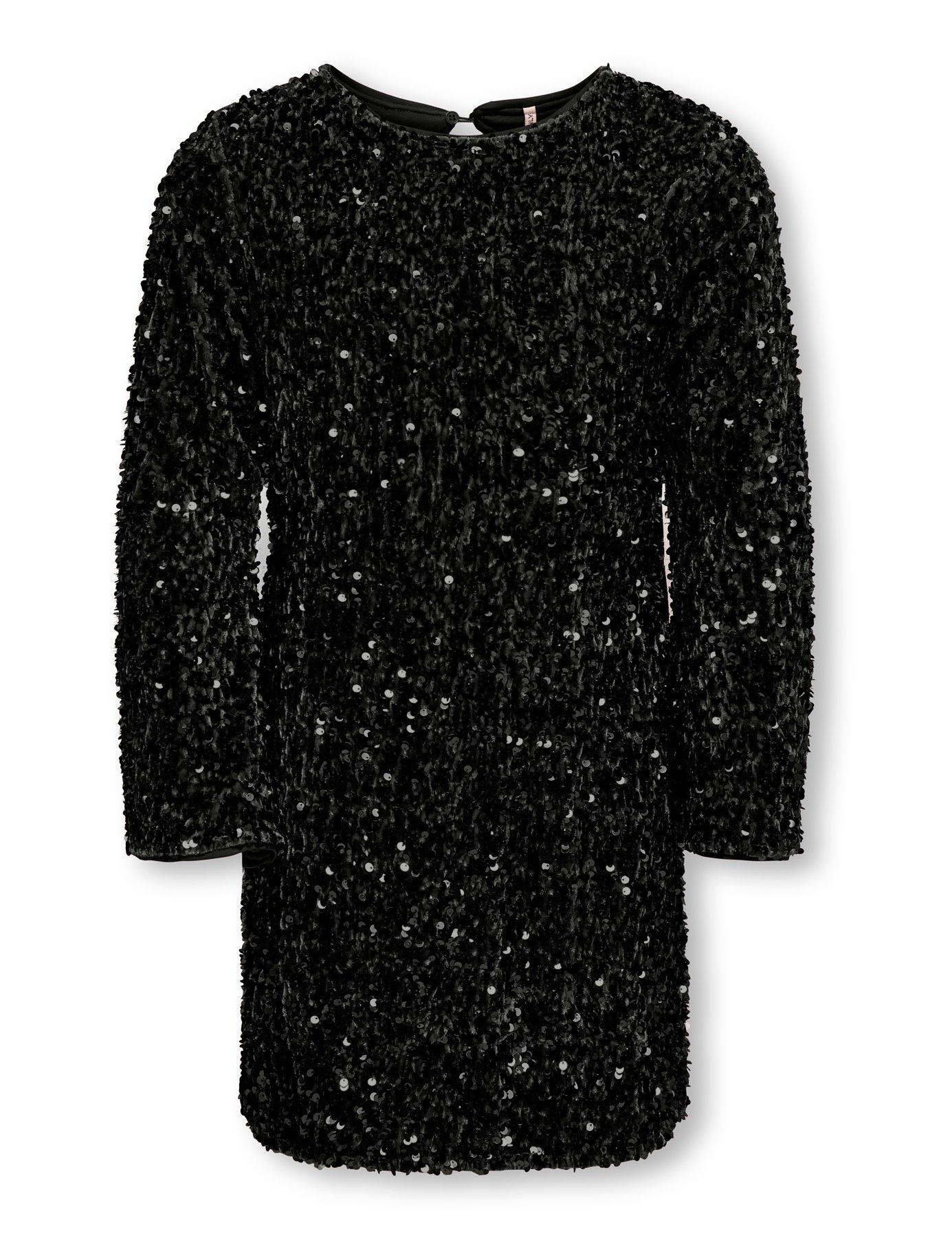  image of only-kids-girls-long-sleeve-sequin-dress-black