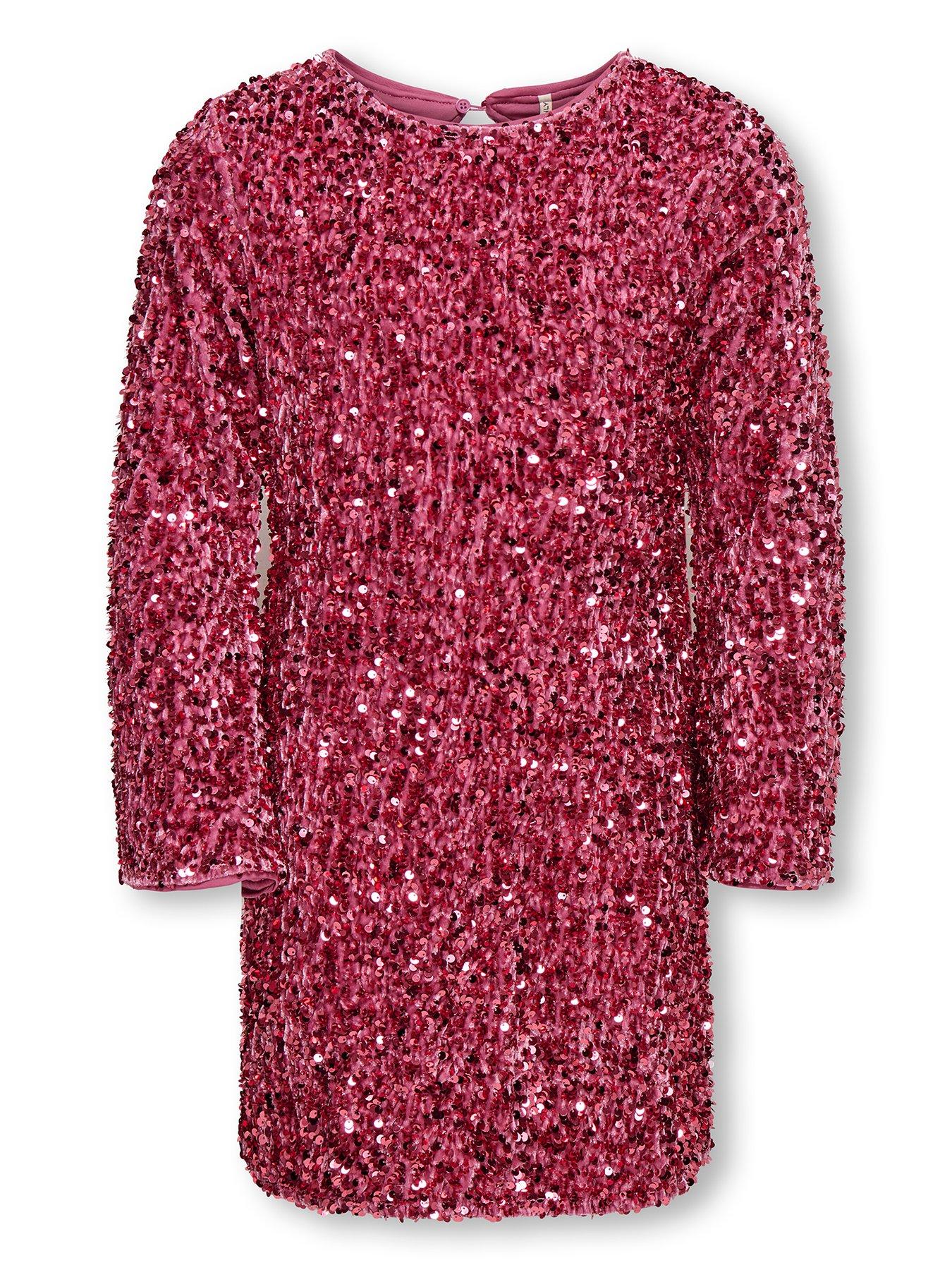 Image 1 of 3 of Only Kids Girls Long Sleeve Sequin Dress - Pink