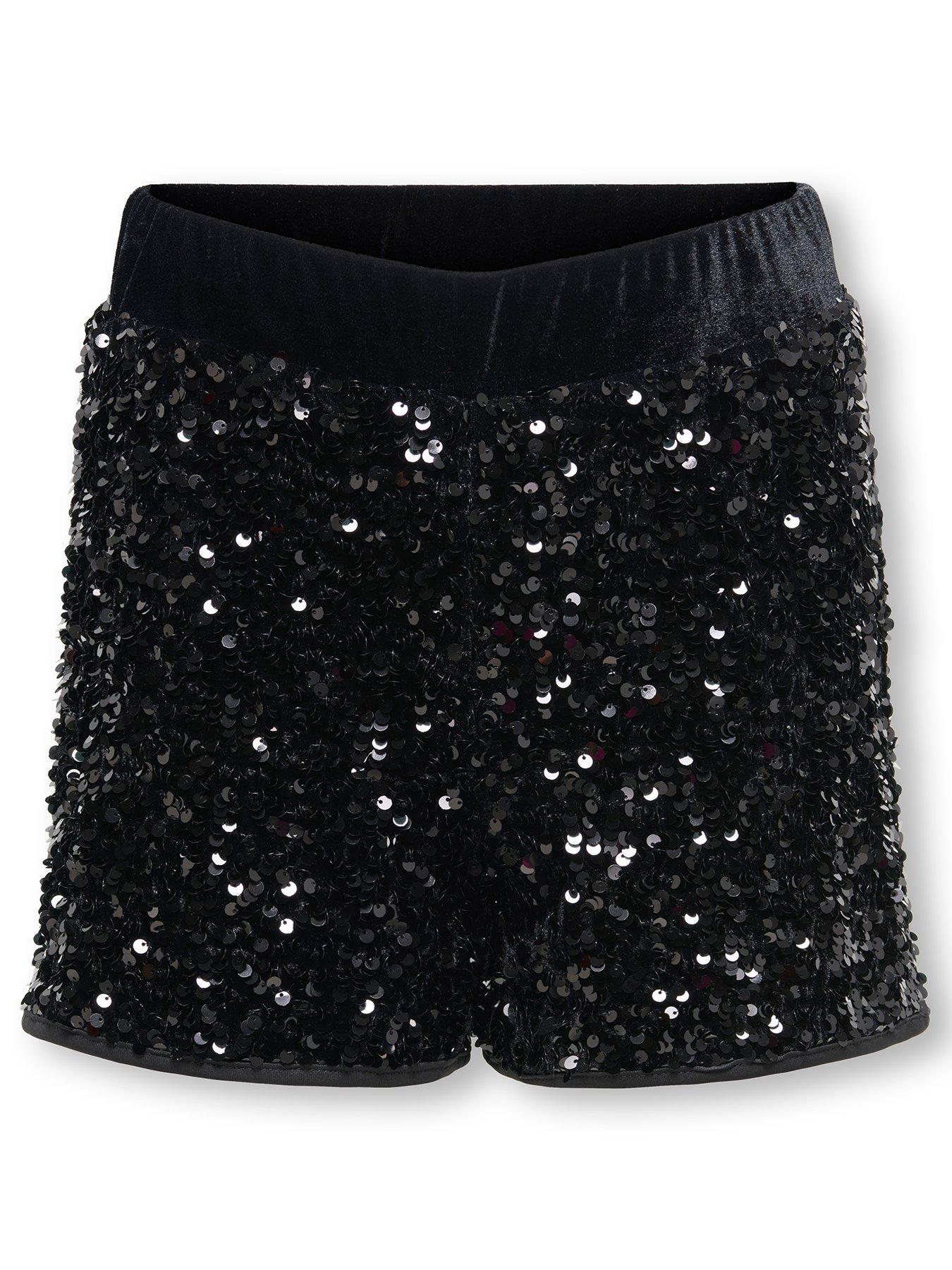front image of only-kids-girls-sequin-shorts-black