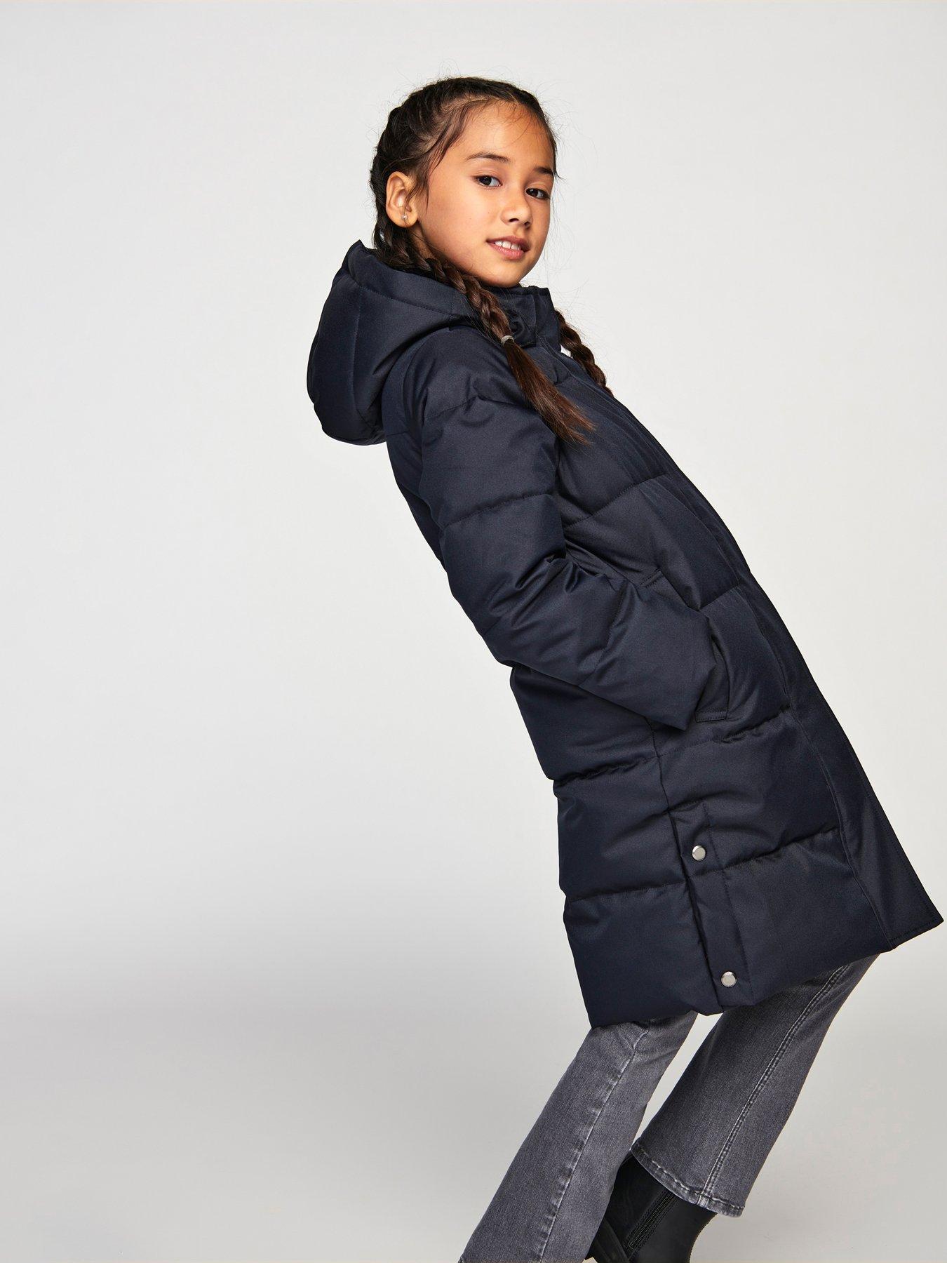 Only Kids Girls Longline Padded Coat - Navy