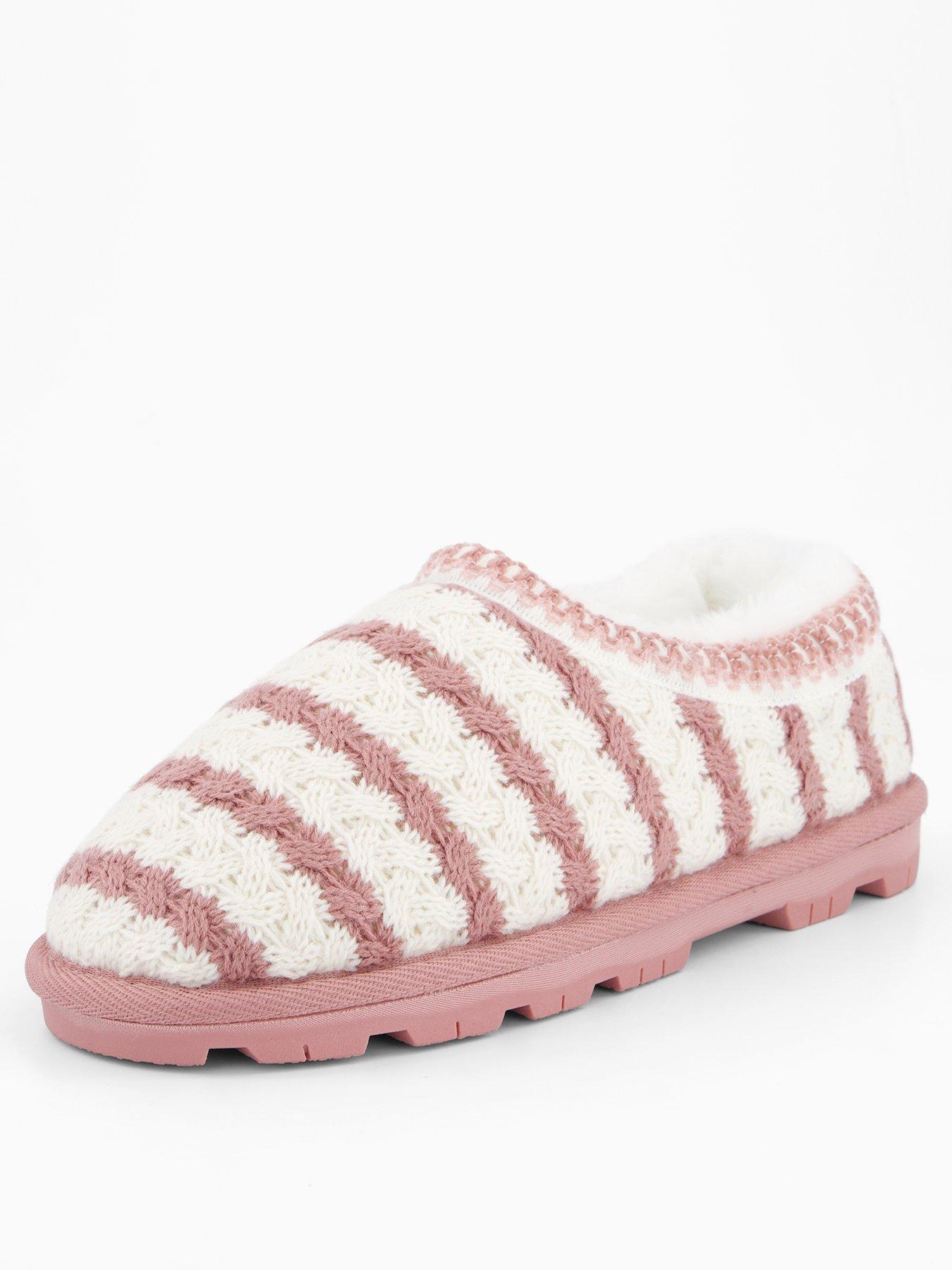  image of the-very-collection-knitted-striped-slipper-cream