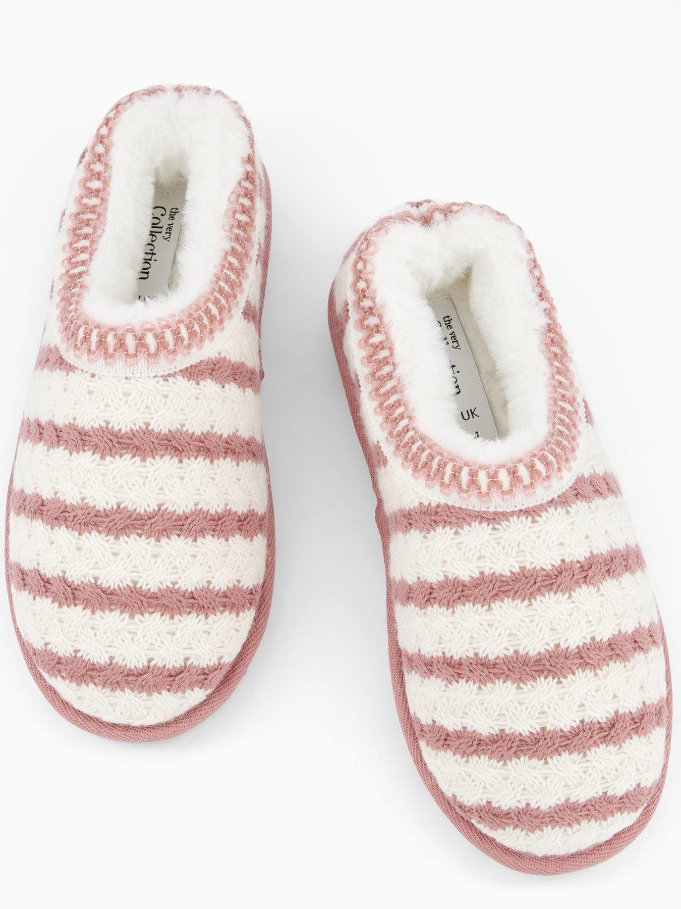  image of the-very-collection-knitted-striped-slipper-cream