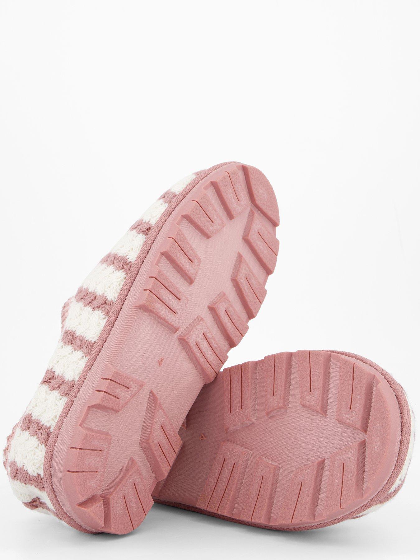  image of the-very-collection-knitted-striped-slipper-cream