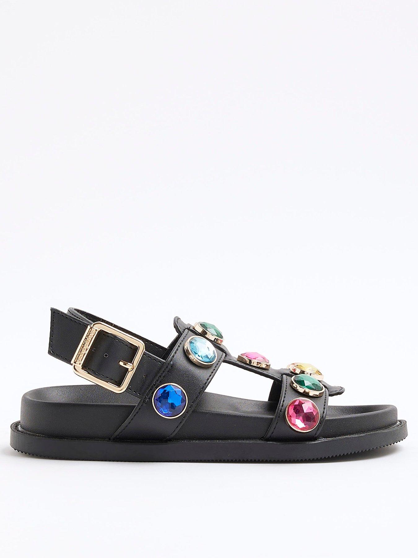 River Island Older Girls Gem Sandals - Black