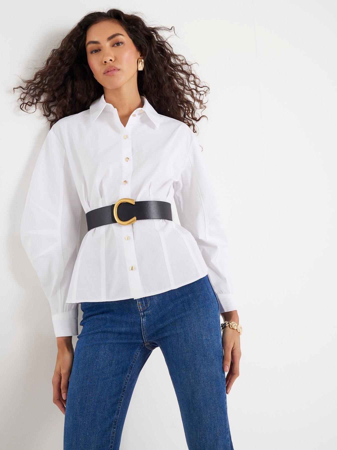 undefined Belted Poplin Shirt - White