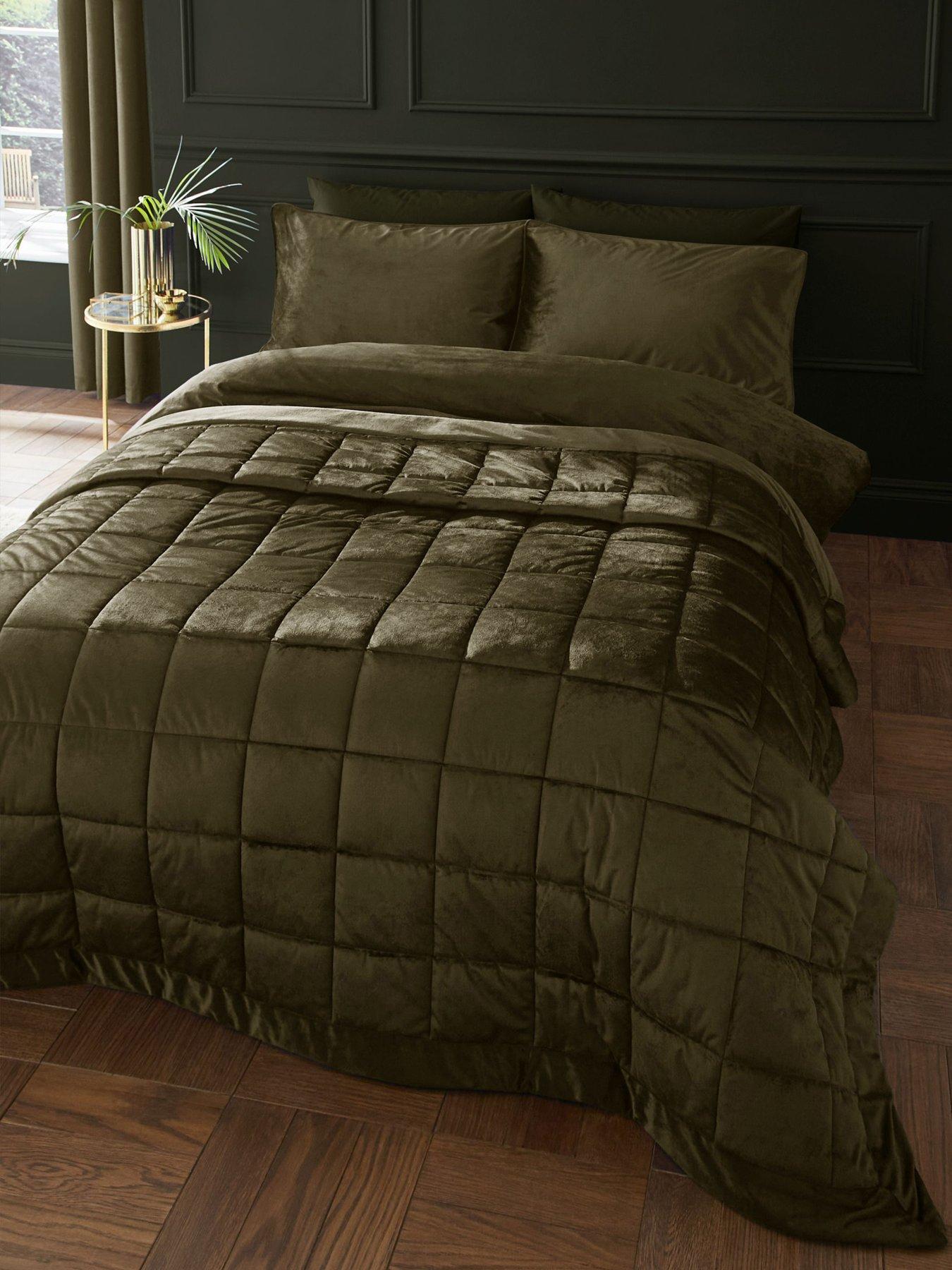 Image 3 of 4 of Catherine Lansfield Kingsley Matt Velvet Bedspread - Olive