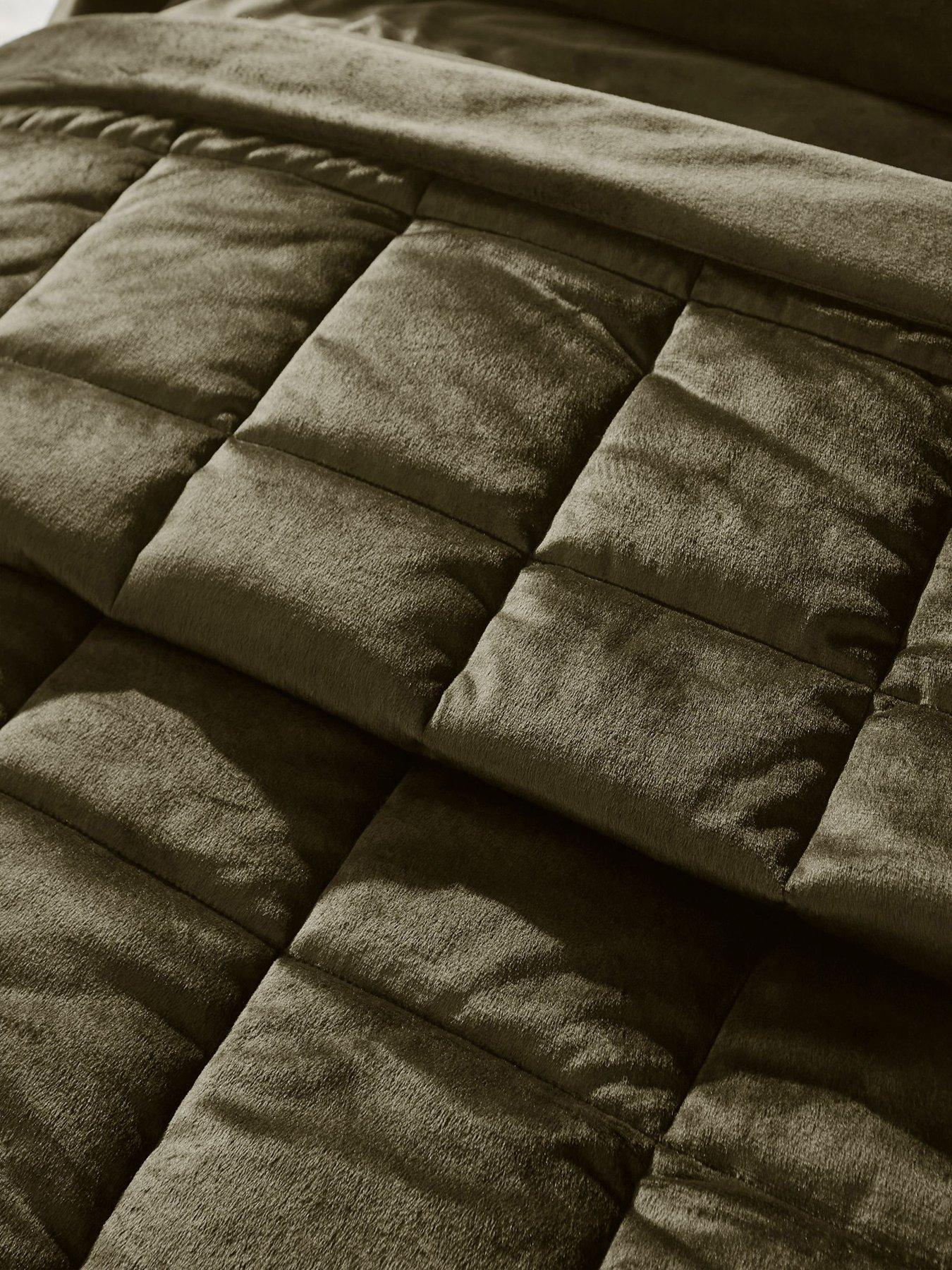 Image 4 of 4 of Catherine Lansfield Kingsley Matt Velvet Bedspread - Olive