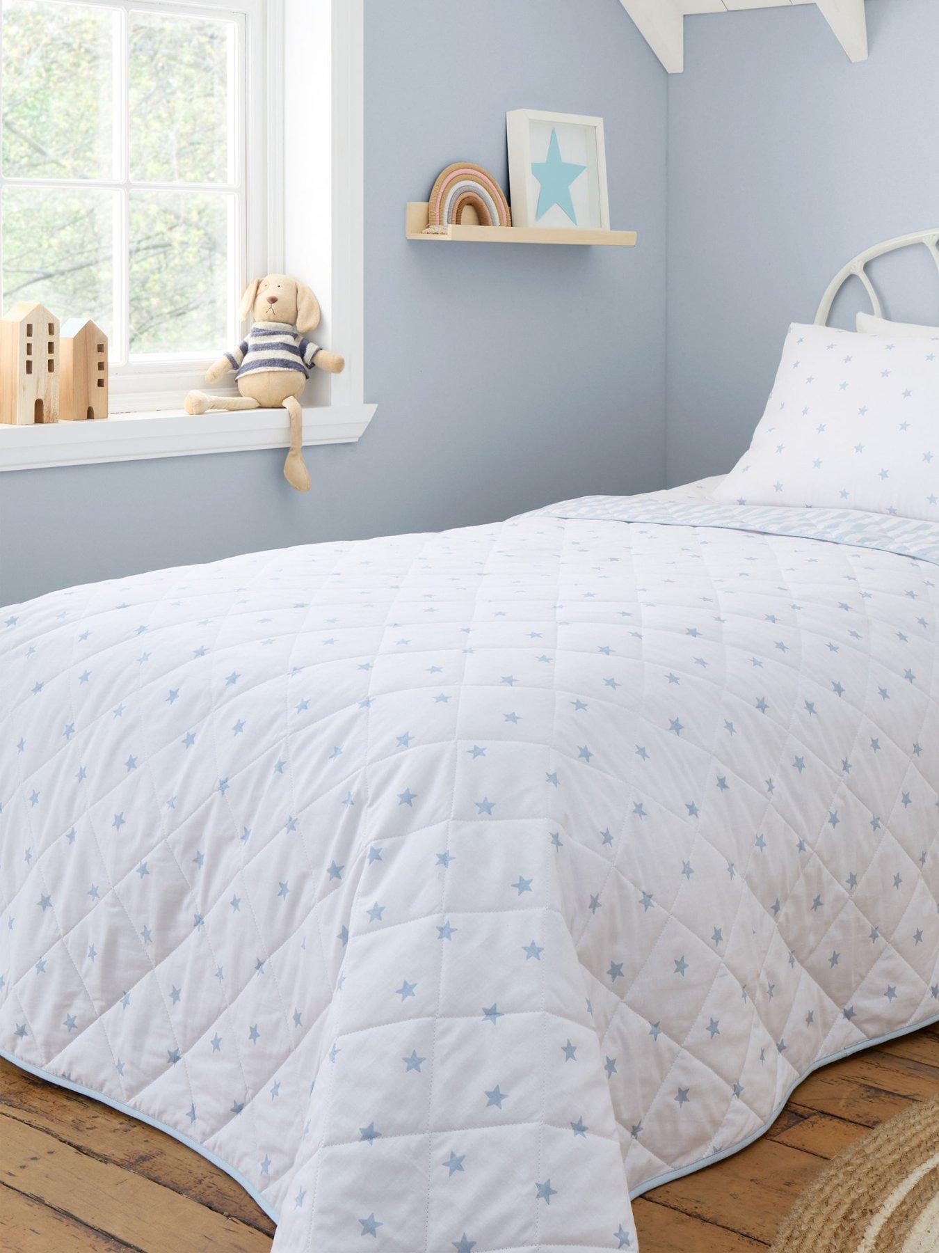 Image 1 of 4 of Bianca Mini Star &amp; Stripes 100% Cotton Bedspread- 200x200cm Blue