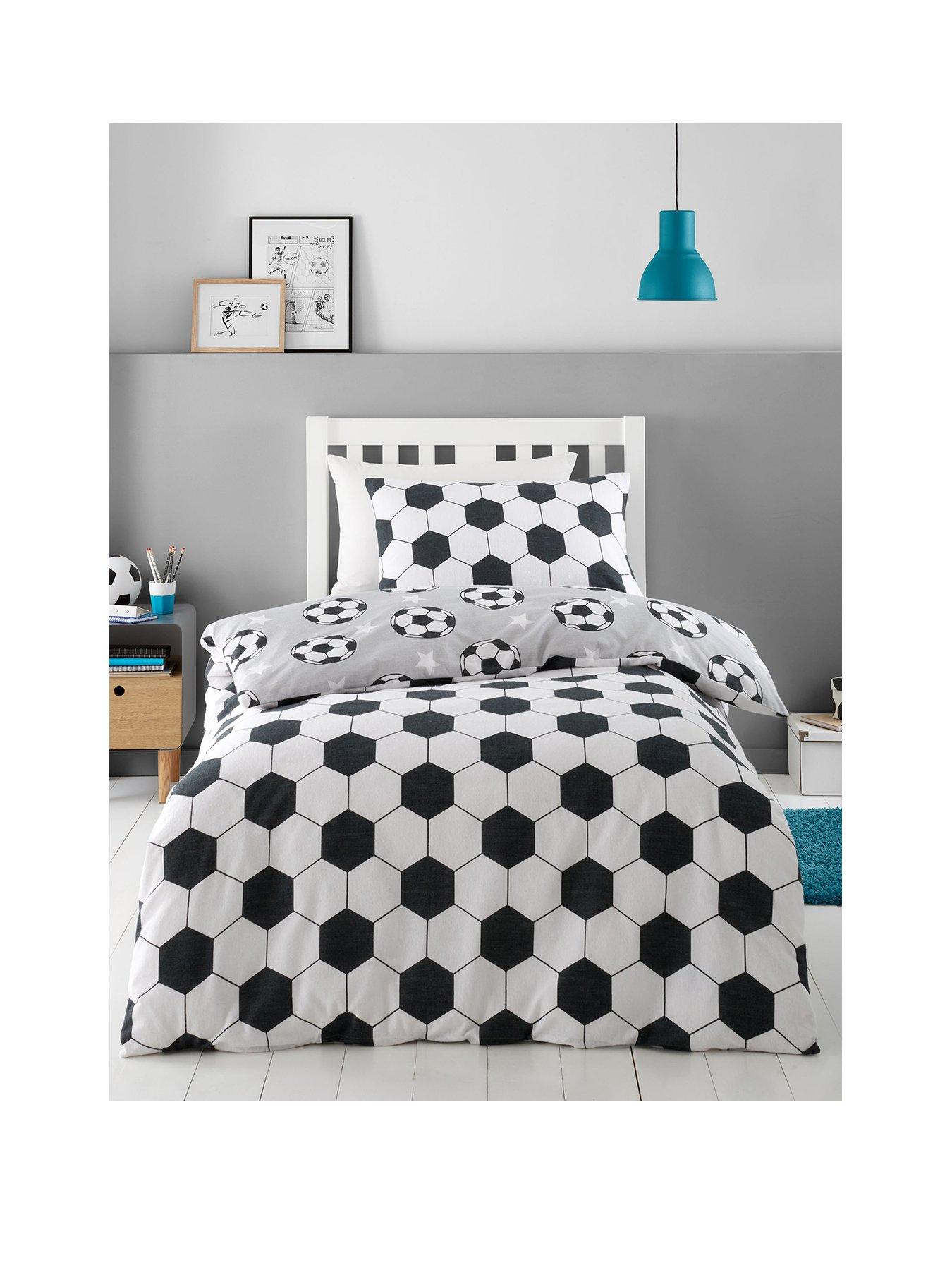  image of catherine-lansfield-brushed-cotton-football-stars-reversible-duvet-set-grey