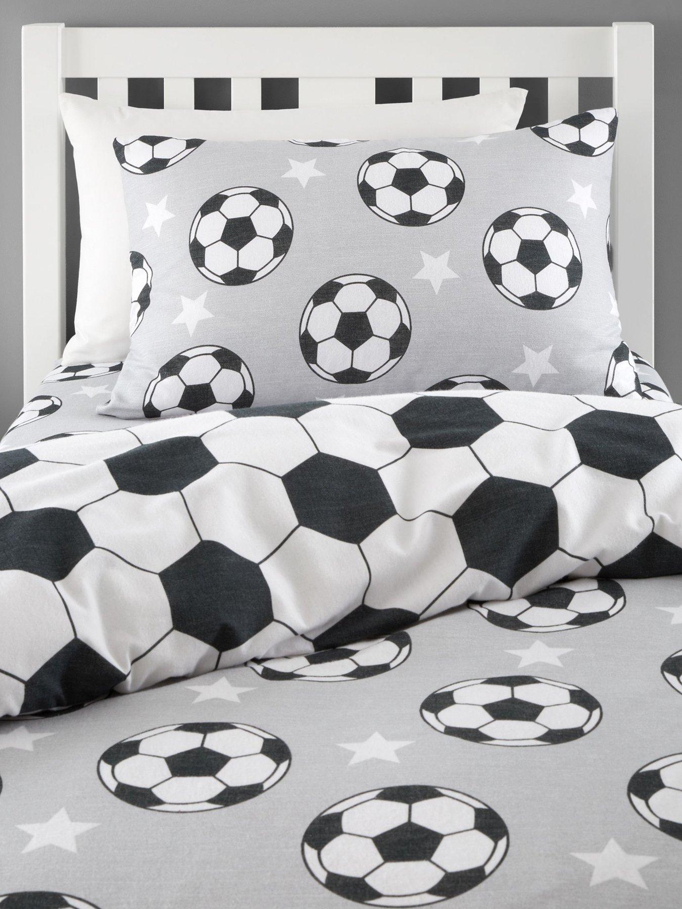  image of catherine-lansfield-brushed-cotton-football-stars-reversible-duvet-set-grey