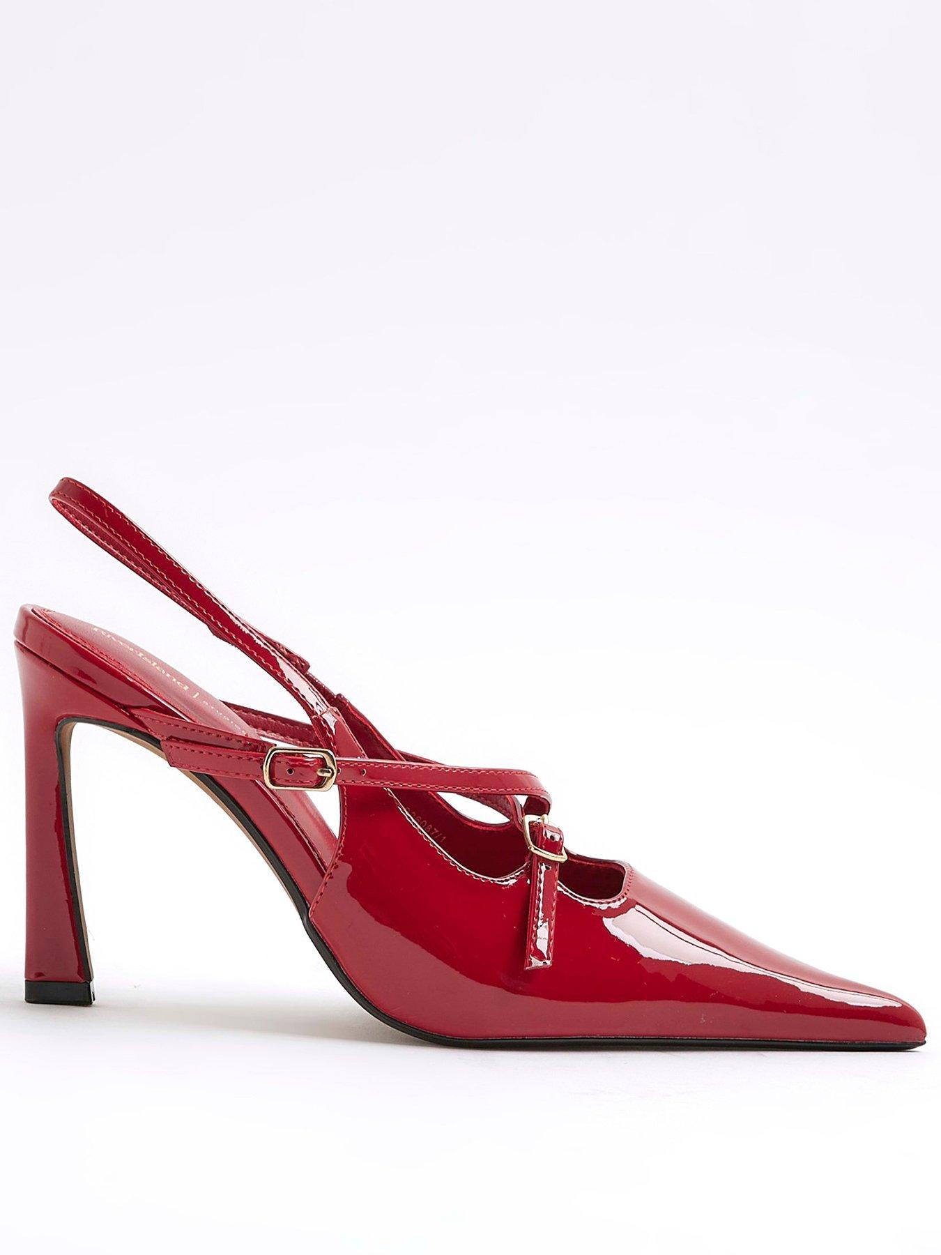 undefined Point Sling Buckle Slingbacks - Red