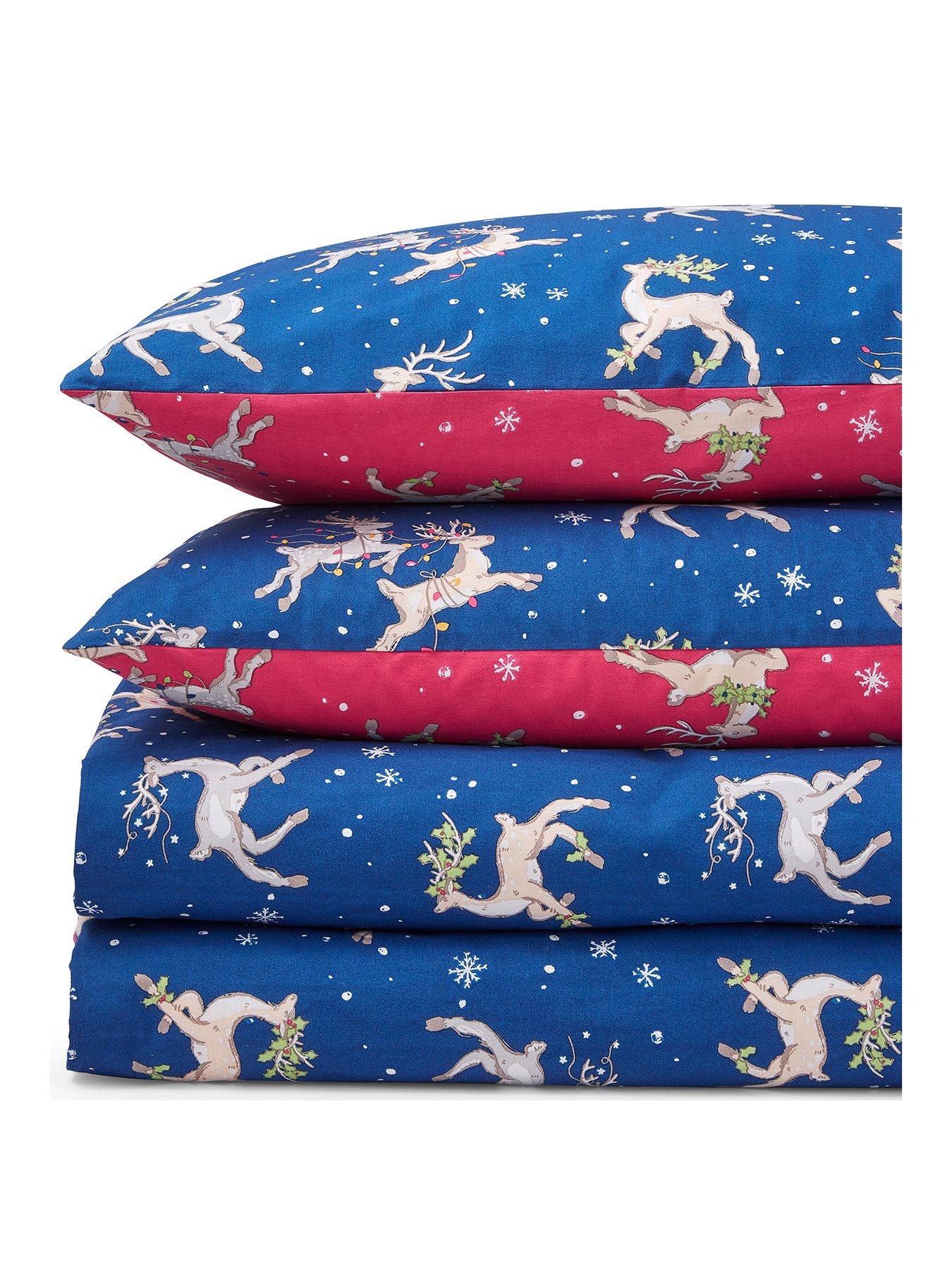 Image 2 of 6 of Their Nibs Christmas Reindeer 100% Cotton Reversible Duvet Set Blue