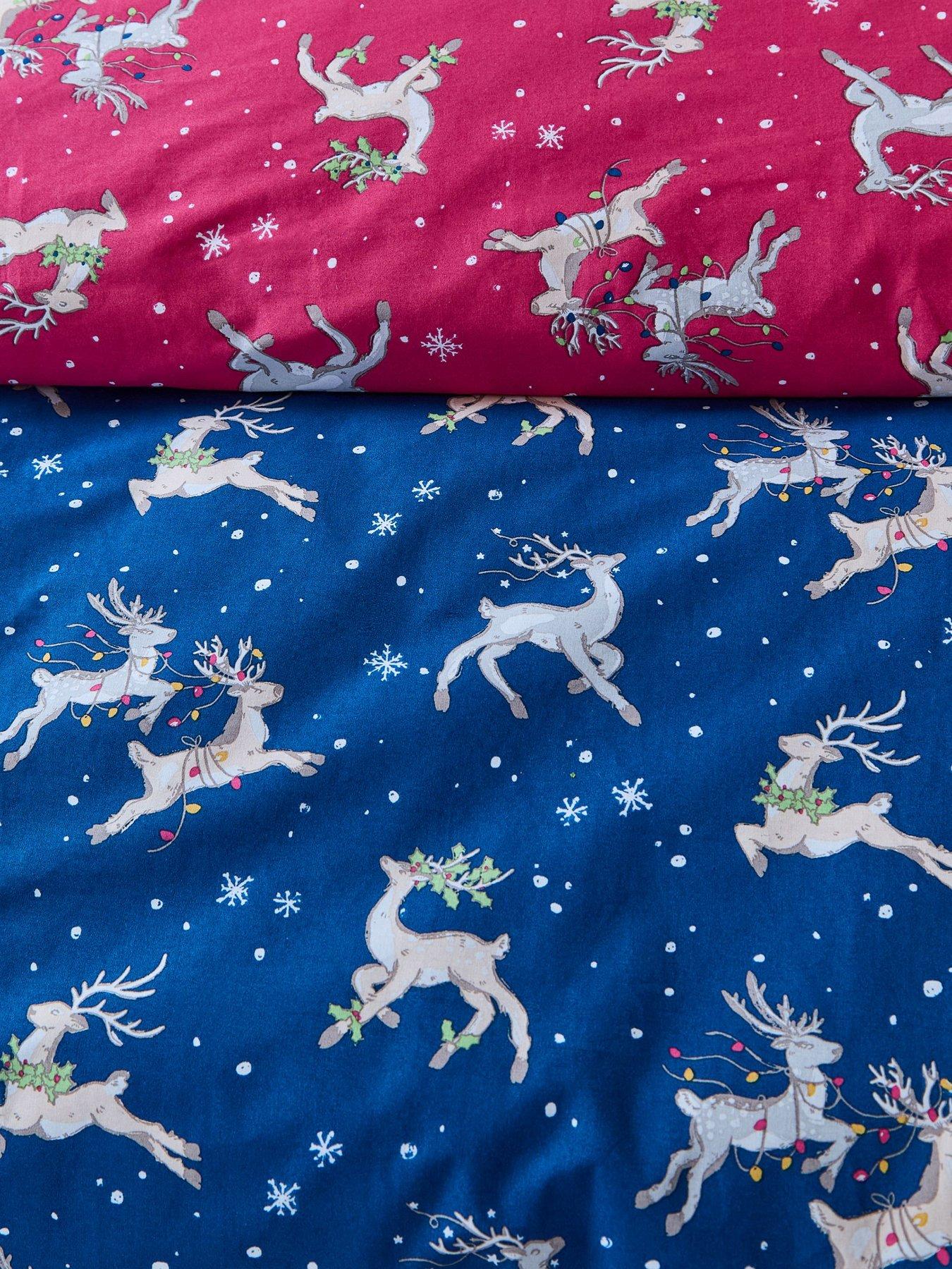 Image 6 of 6 of Their Nibs Christmas Reindeer 100% Cotton Reversible Duvet Set Blue