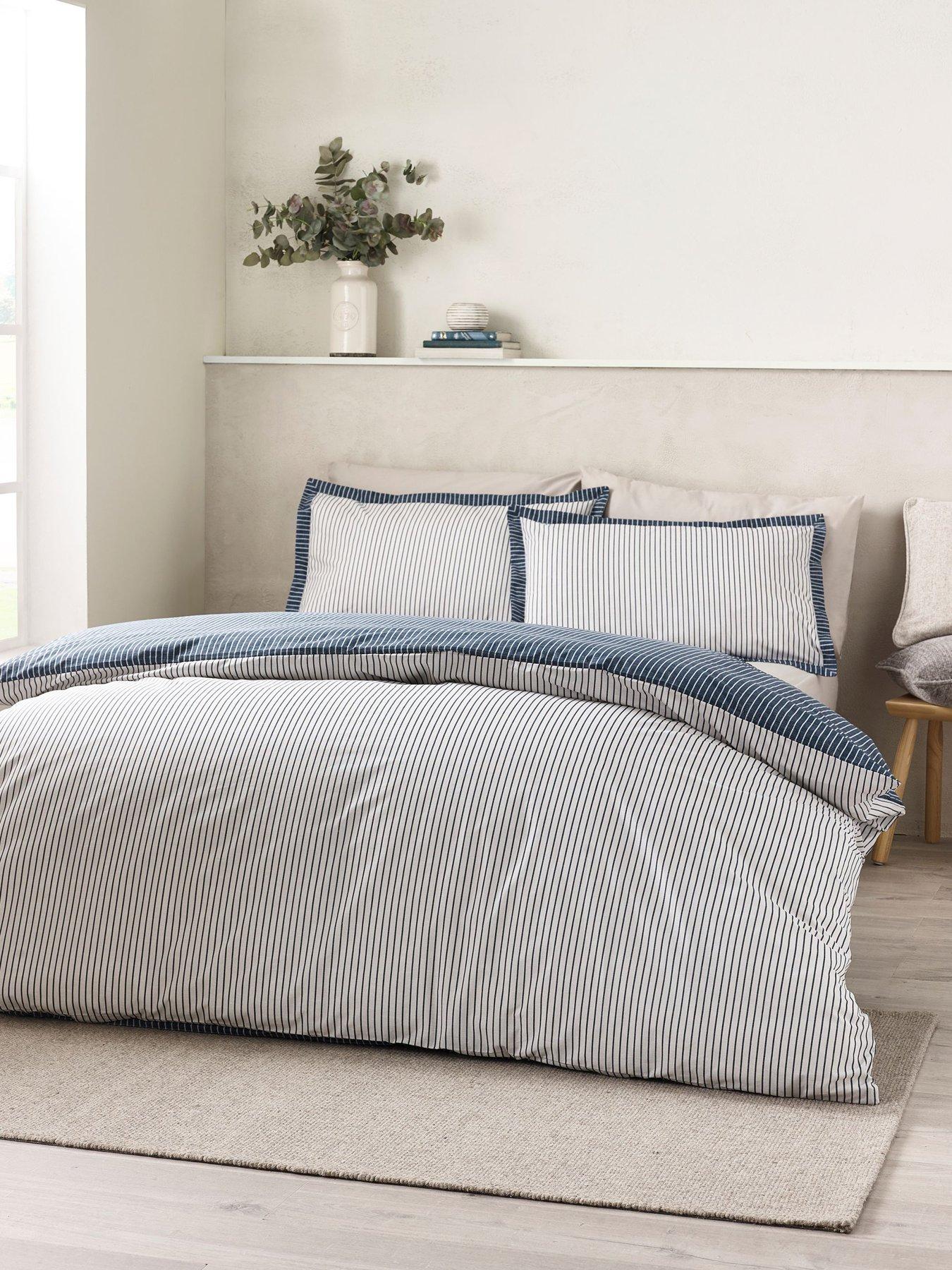 undefined Oxford Pinstripe Duvet Set- Blue