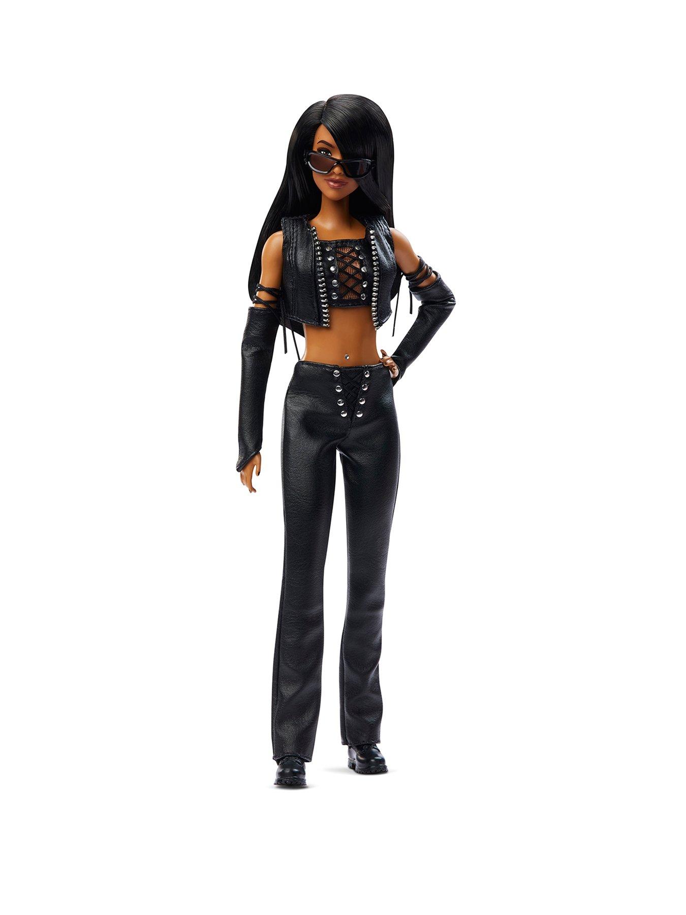  image of barbie-signature-aaliyah-collectible-doll-in-black-faux-leather-outfit