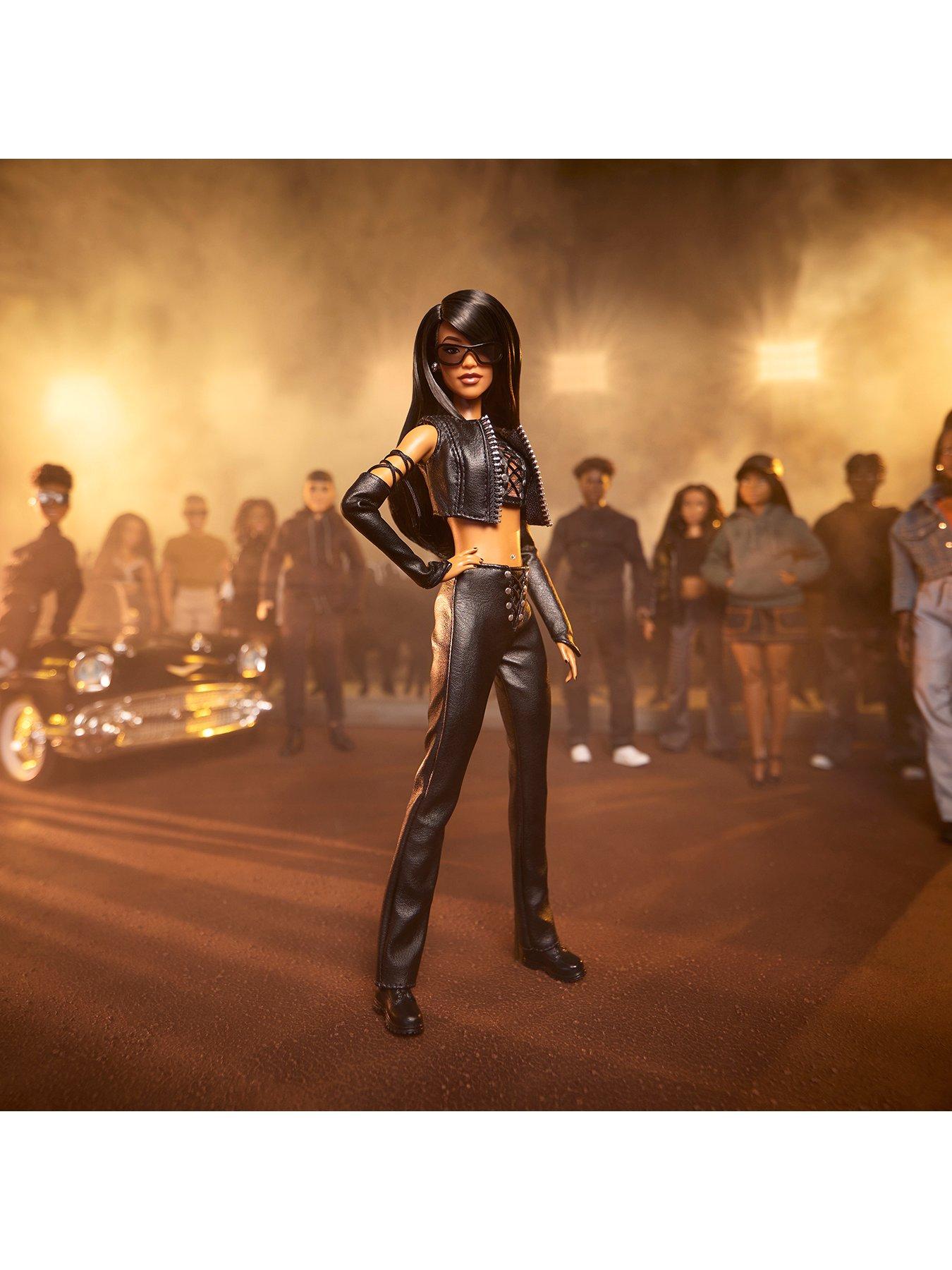  image of barbie-signature-aaliyah-collectible-doll-in-black-faux-leather-outfit