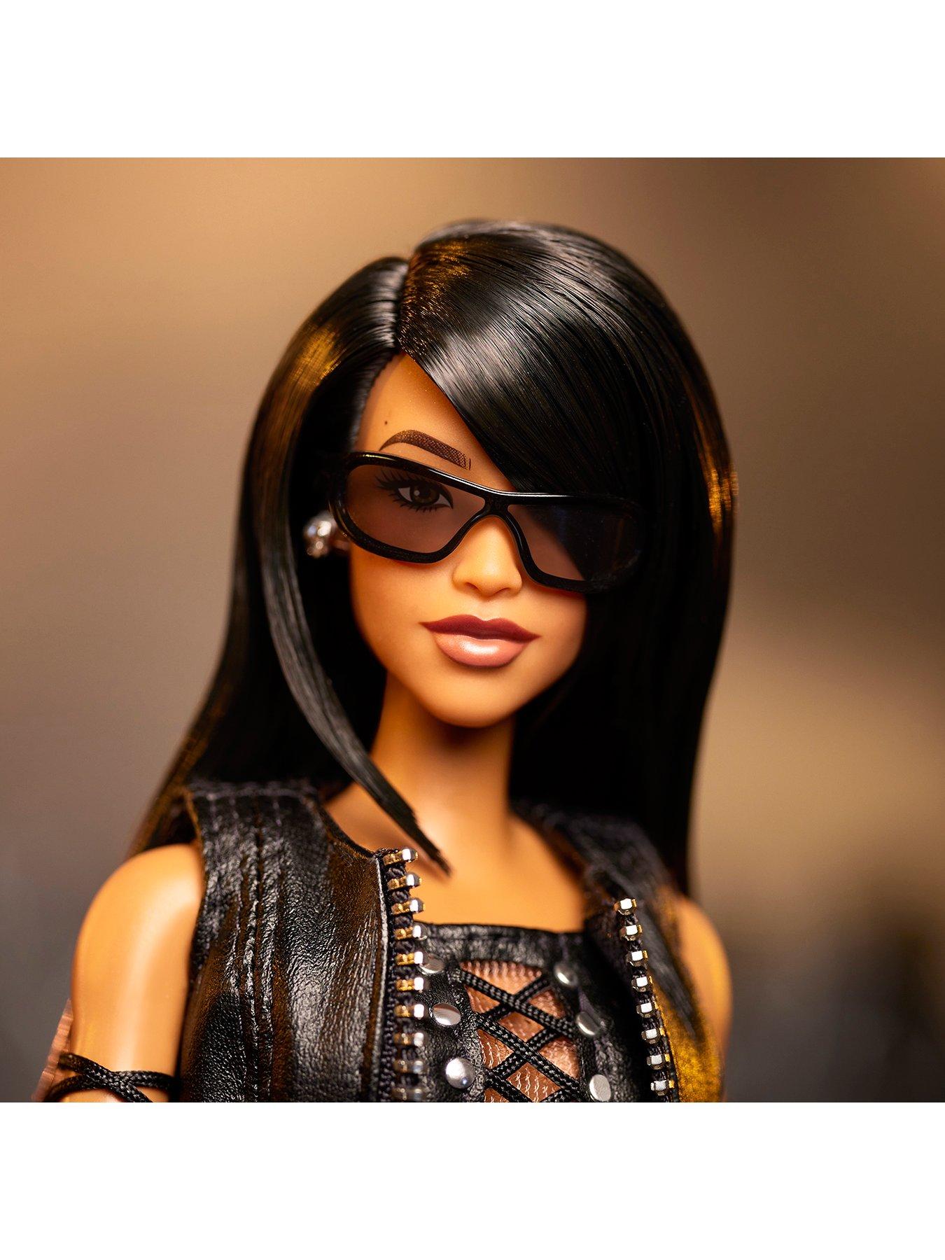  image of barbie-signature-aaliyah-collectible-doll-in-black-faux-leather-outfit