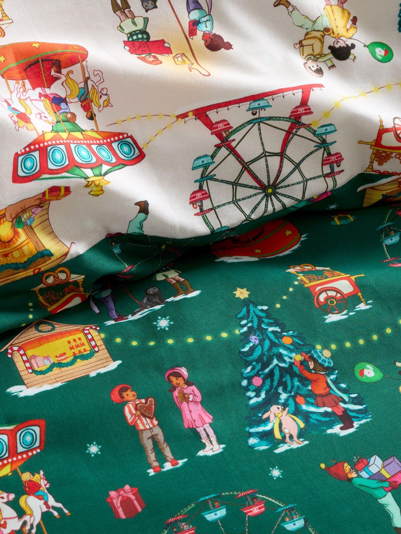 Image 6 of 6 of Belle & Boo Christmas Fairground Reversible 100% Cotton Duvet Set Green