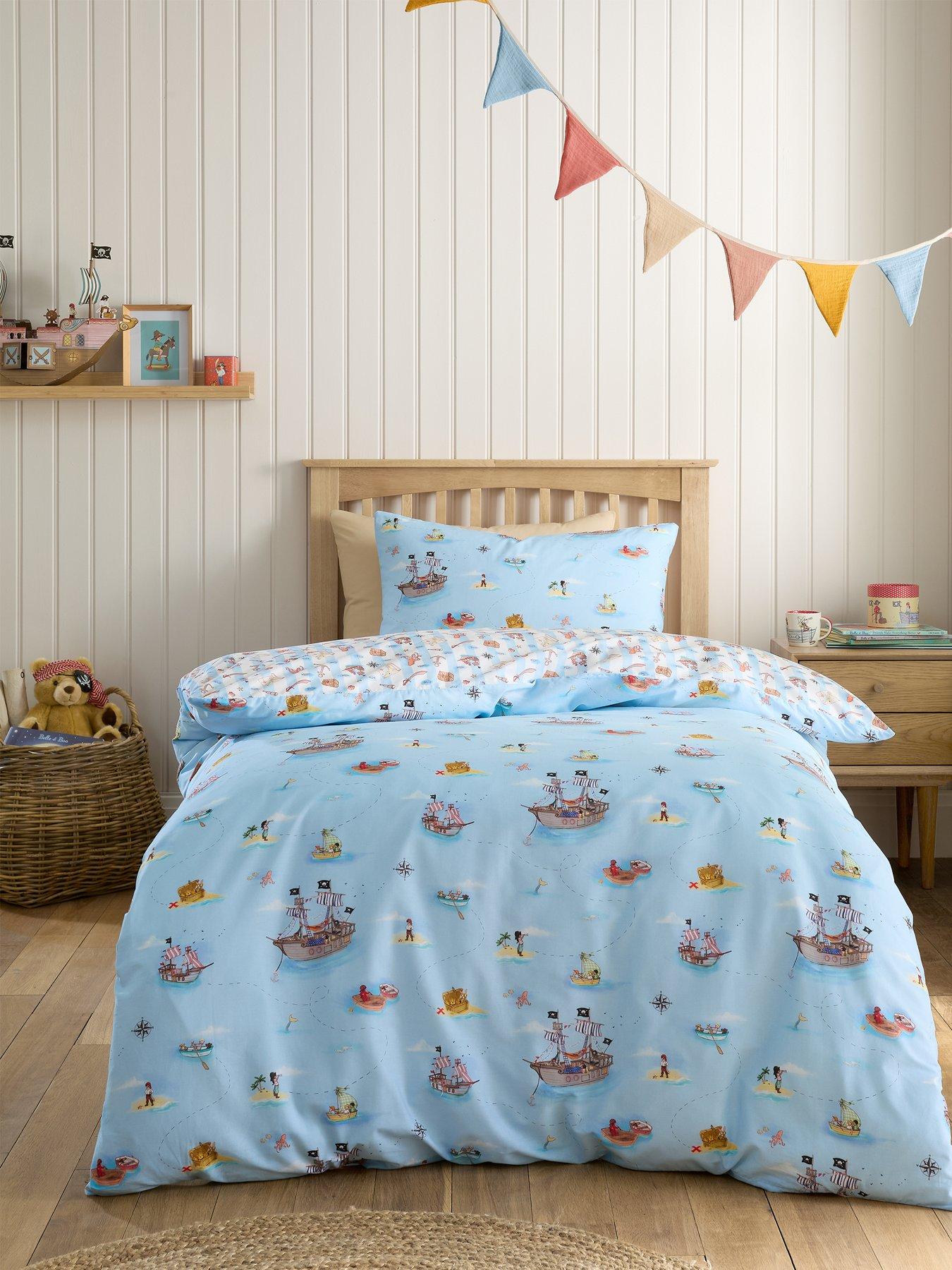  image of belle-boo-pirates-reversible-100-cotton-duvet-set-blue