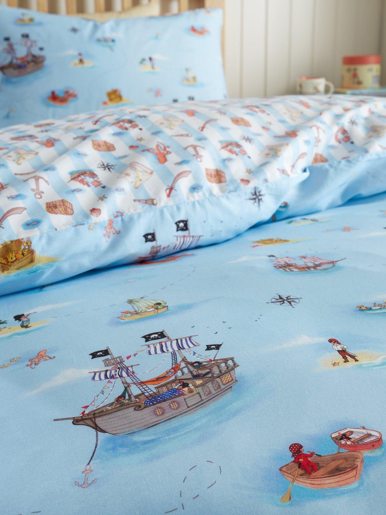  image of belle-boo-pirates-reversible-100-cotton-duvet-set-blue