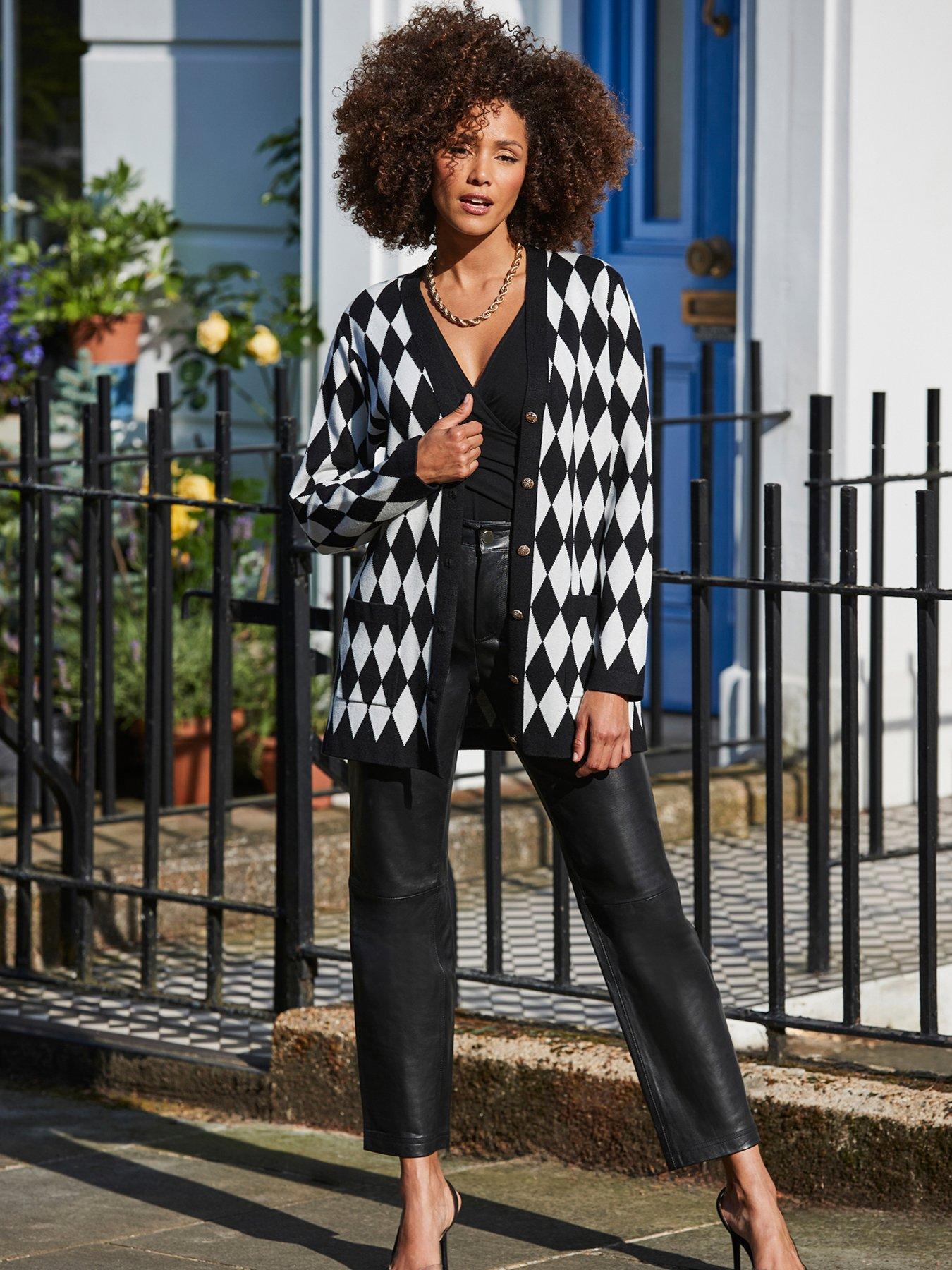 Image 3 of 5 of Sosandar Ivory Argyle Cardigan - Black